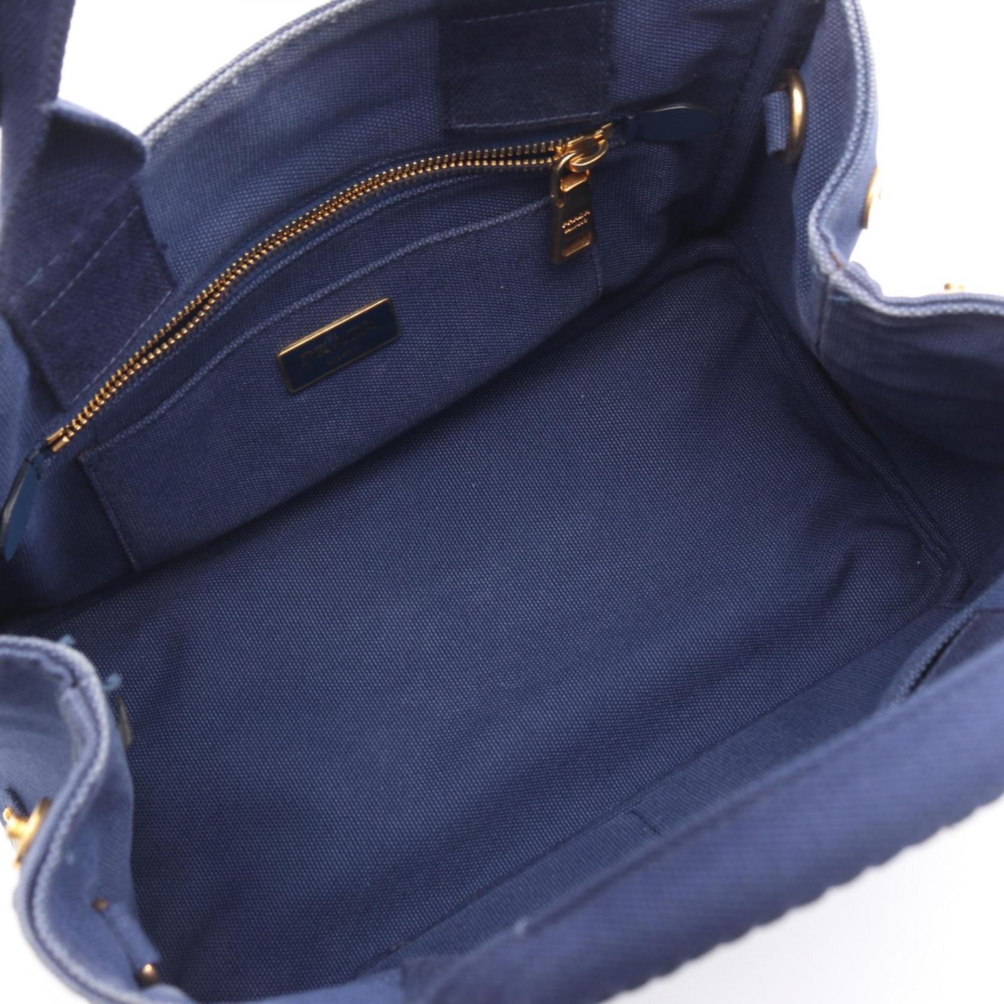 Prada Blue Canvas Handbag Tote Bag (Pre-Owned)