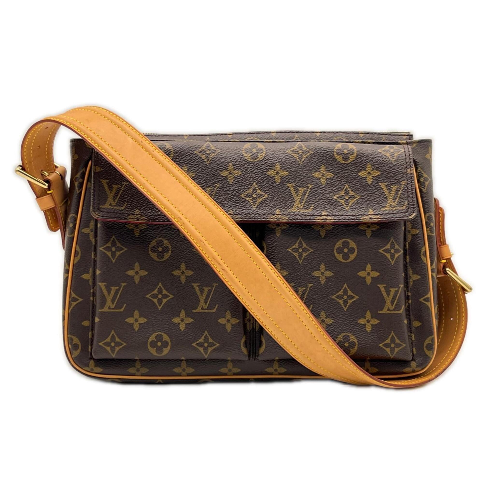 Louis Vuitton Beige Brown Coated Canvas Leather Handbag (Pre-Owned)