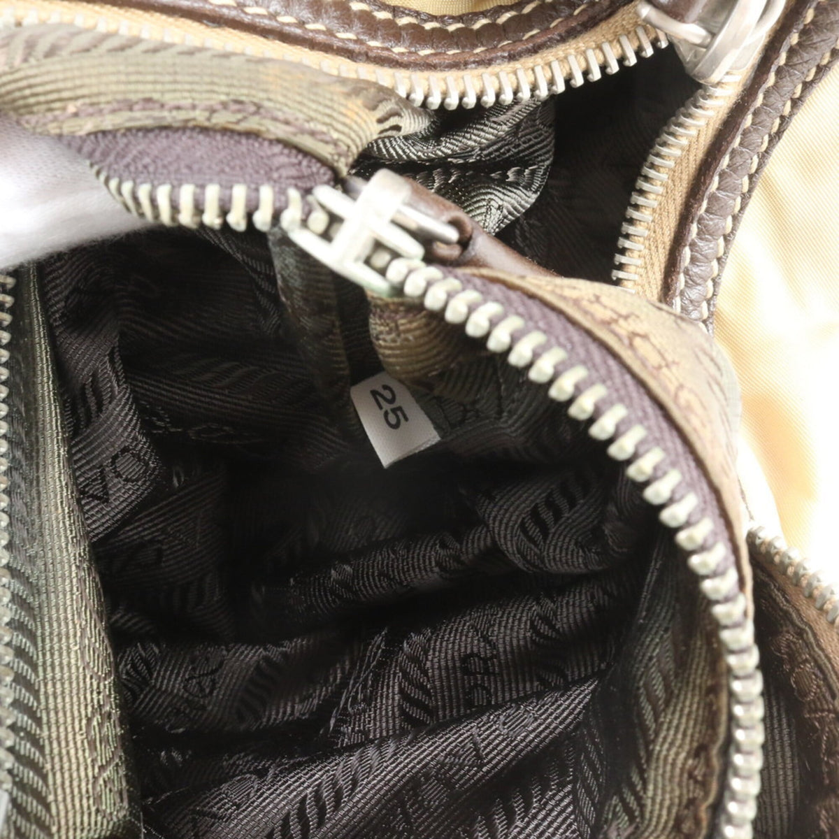 Prada Beige Leather Nylon Handbag Shoulder Bag (Pre-Owned)