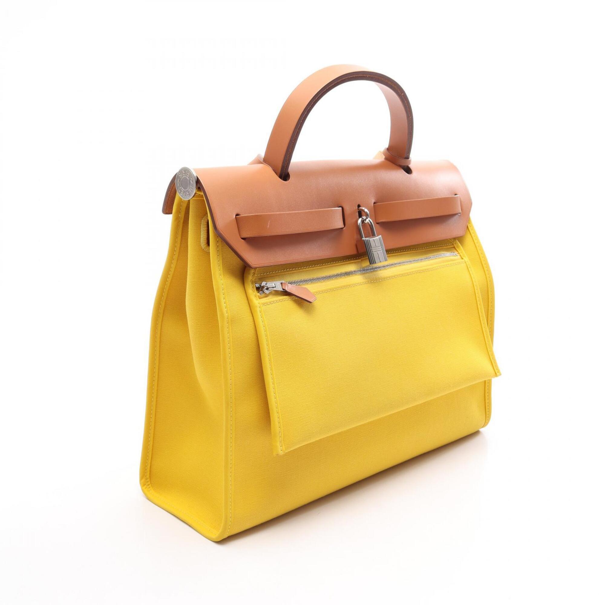 Hermes Brown Yellow Toile Officier Handbag (Pre-Owned)