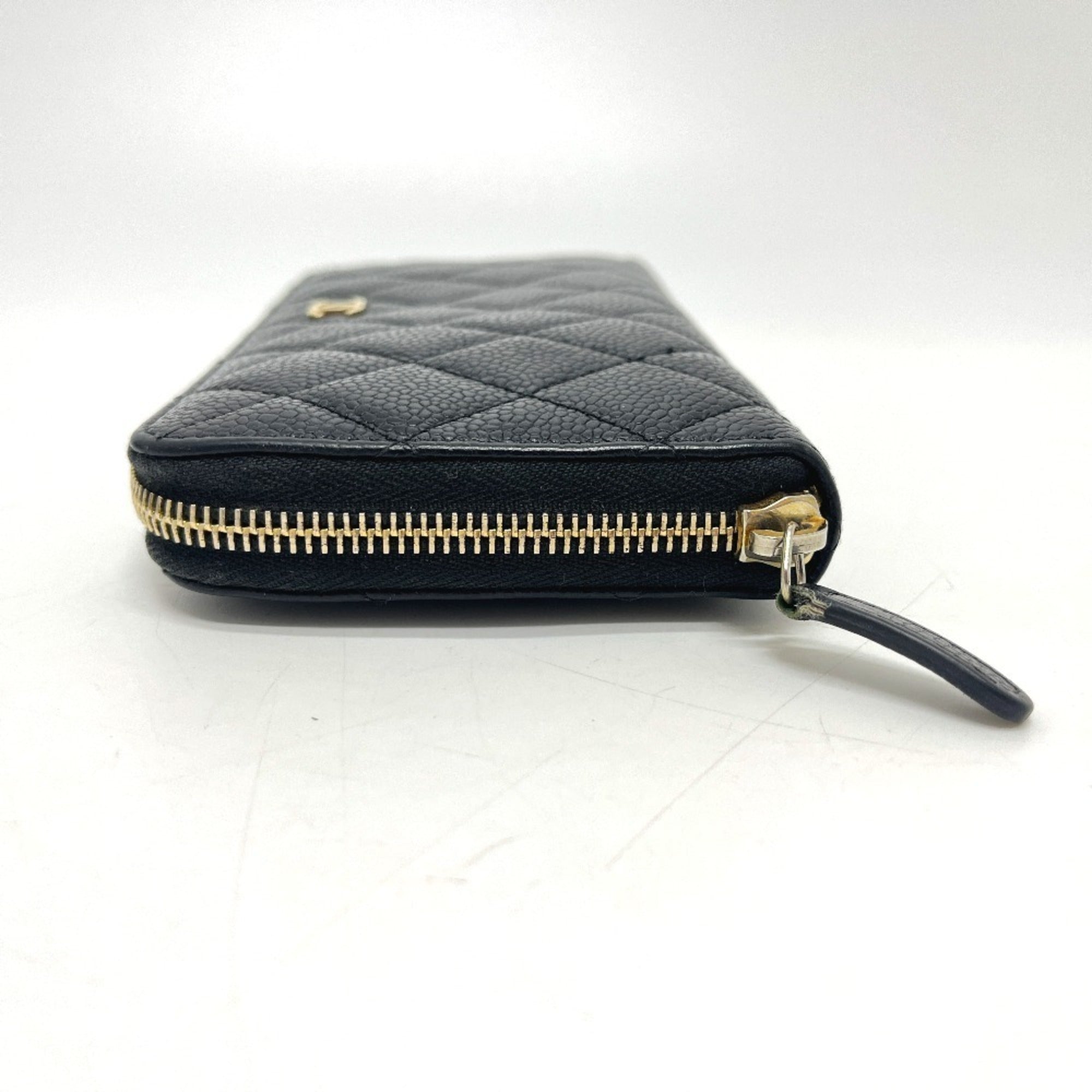 Chanel Black Grained Calfskin Long Wallet (Bi-Fold) (Pre-Owned)