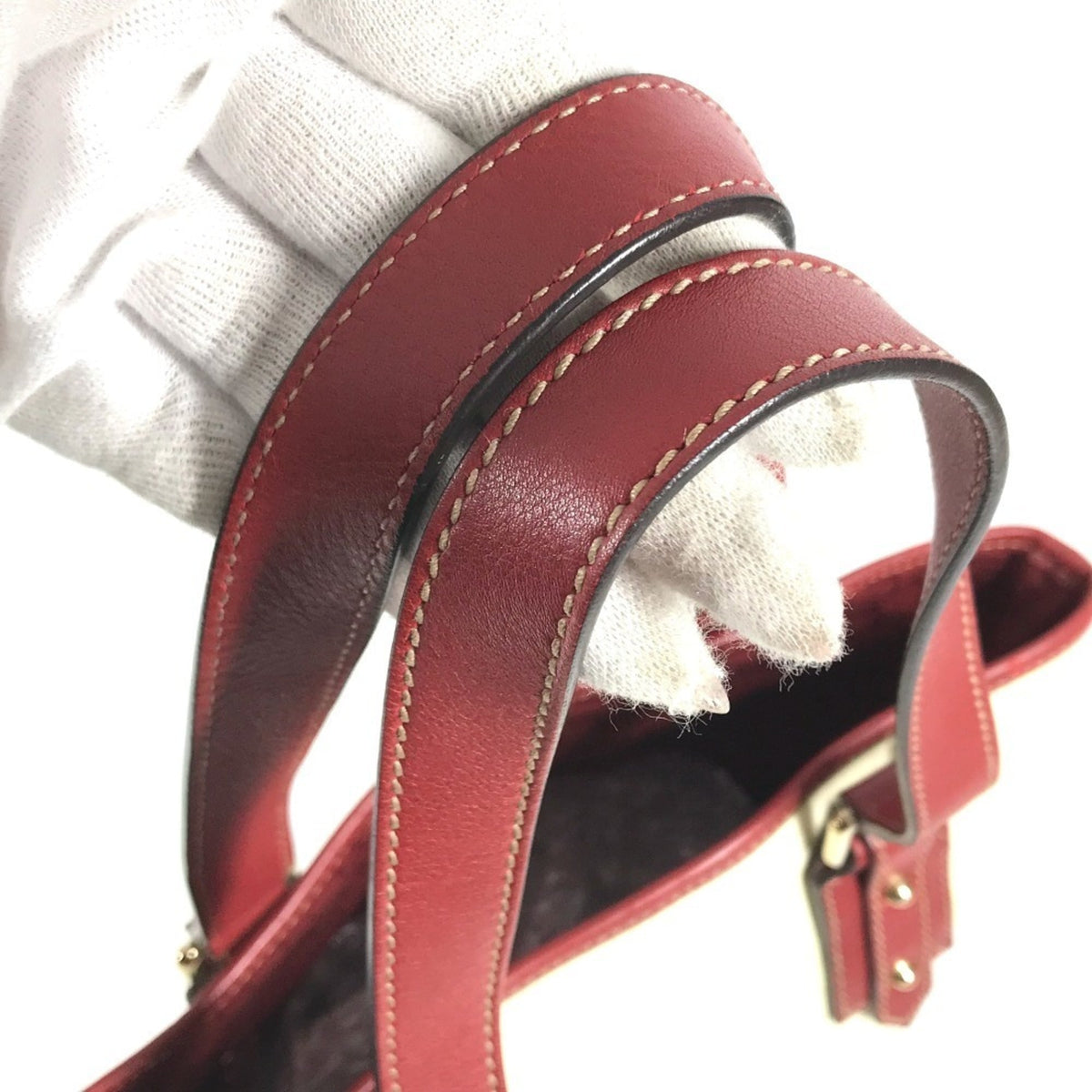 Gucci Red Color White Gg Supreme Leather Shoulder Bag Tote Bag (Pre-Owned)