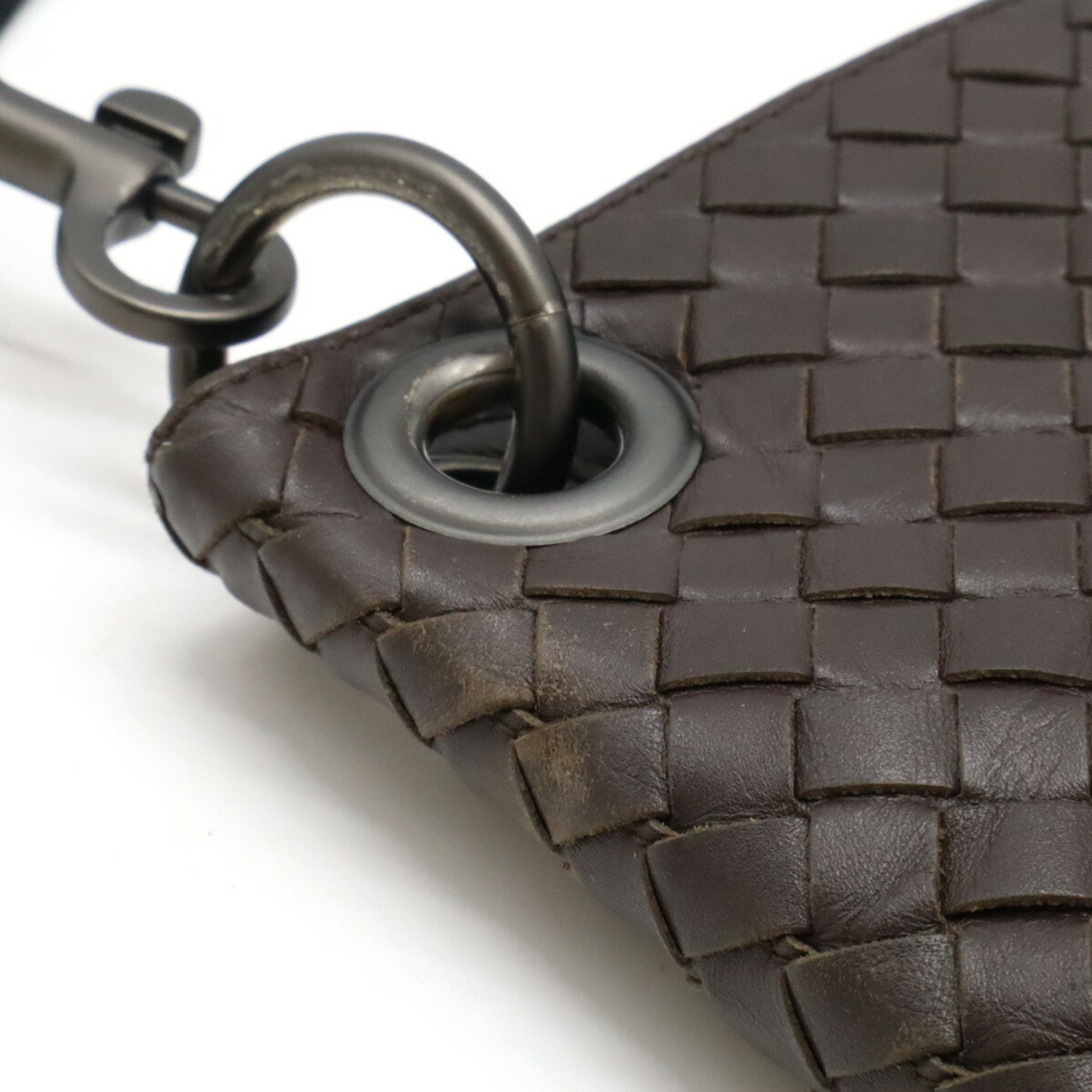 Bottega Veneta Intrecciato Black Dark Brown Leather Shoulder Bag (Pre-Owned)