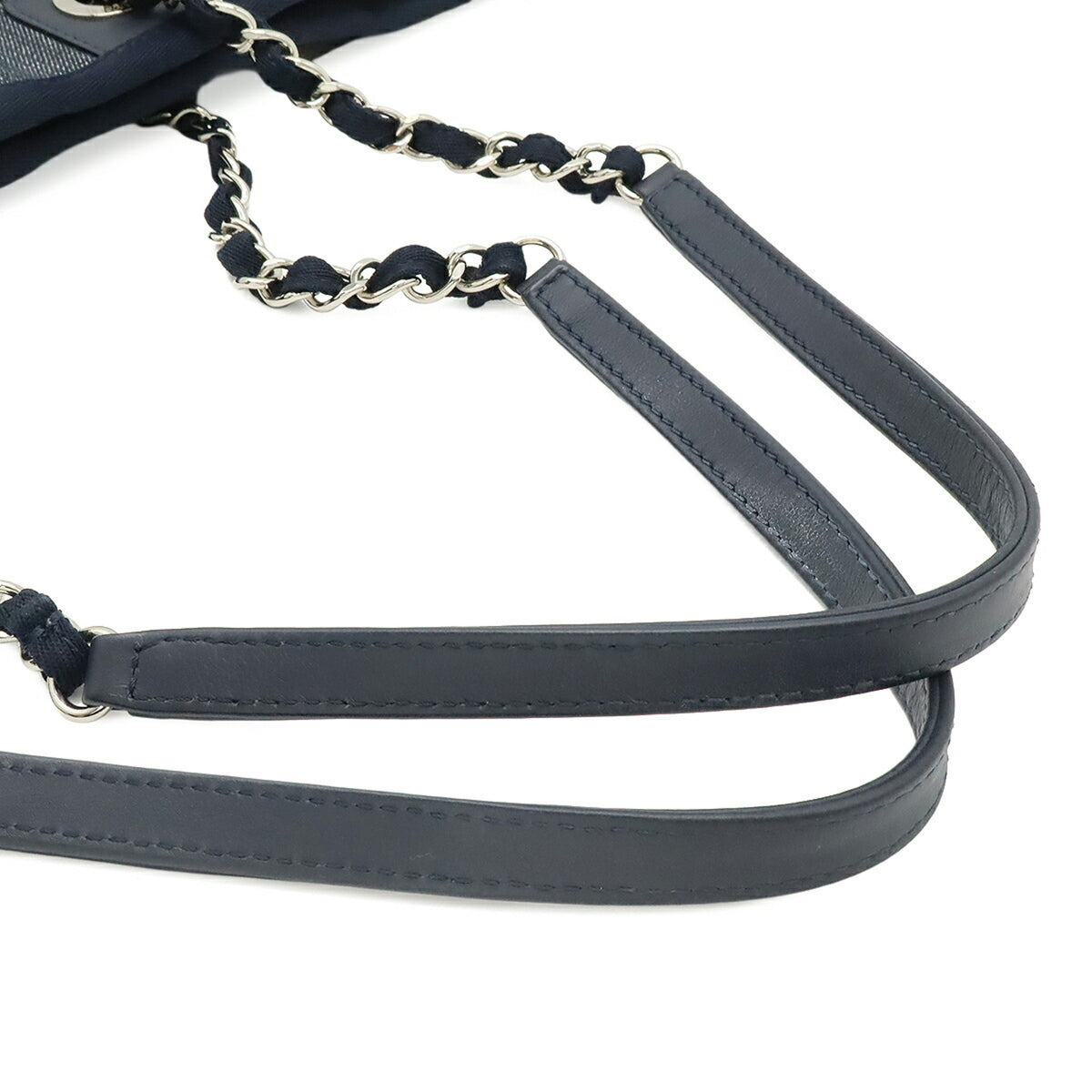 Chanel Navy Denim Leather Shoulder Bag Tote Bag (Pre-Owned)