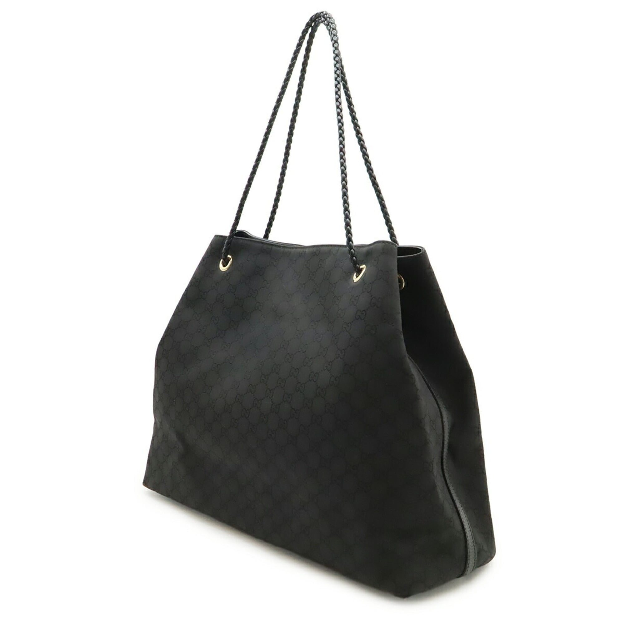 Gucci Black Nylon Leather Shoulder Bag Tote Bag (Pre-Owned)
