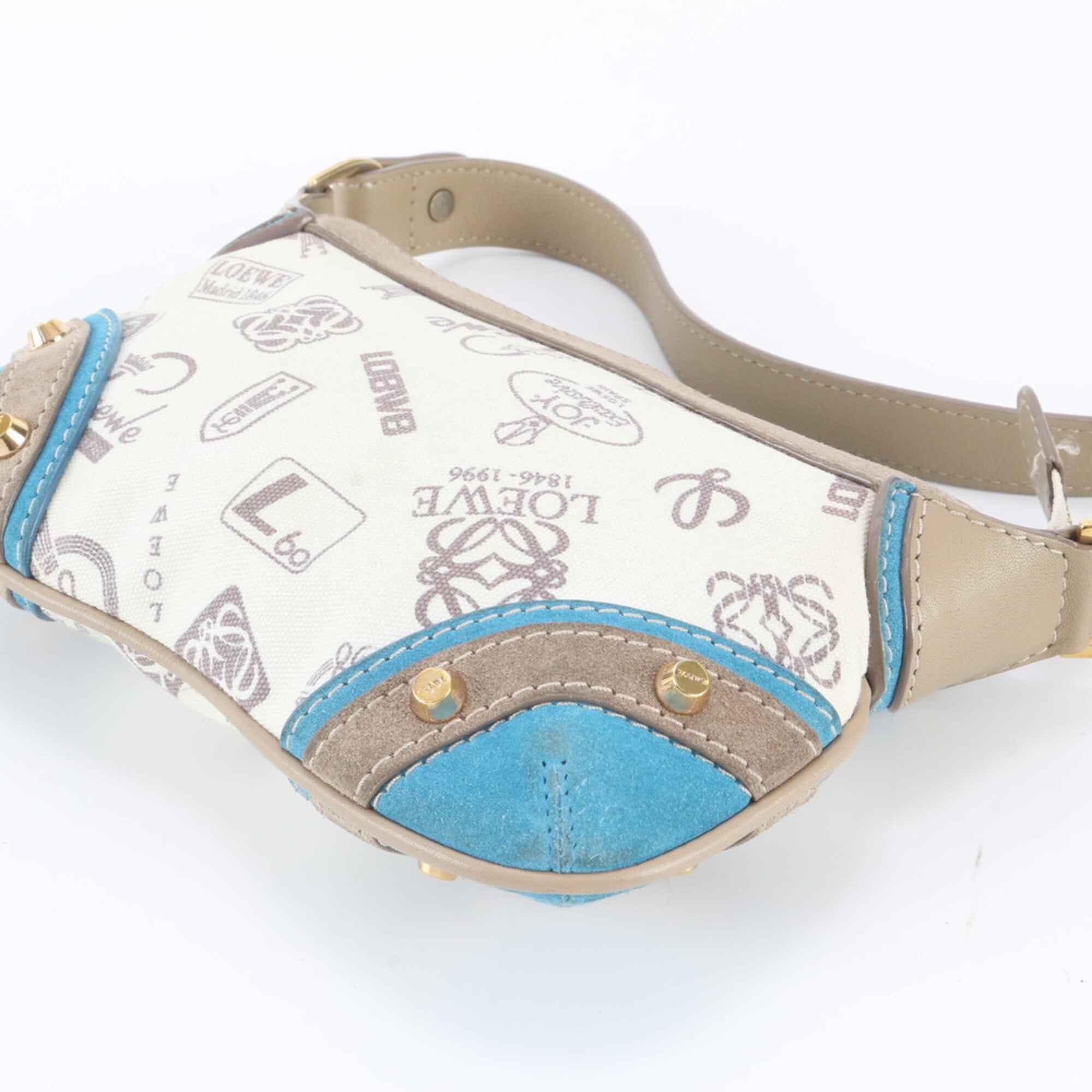 Loewe Beige Blue Leather Canvas Handbag Shoulder Bag Tote Bag (Pre-Owned)