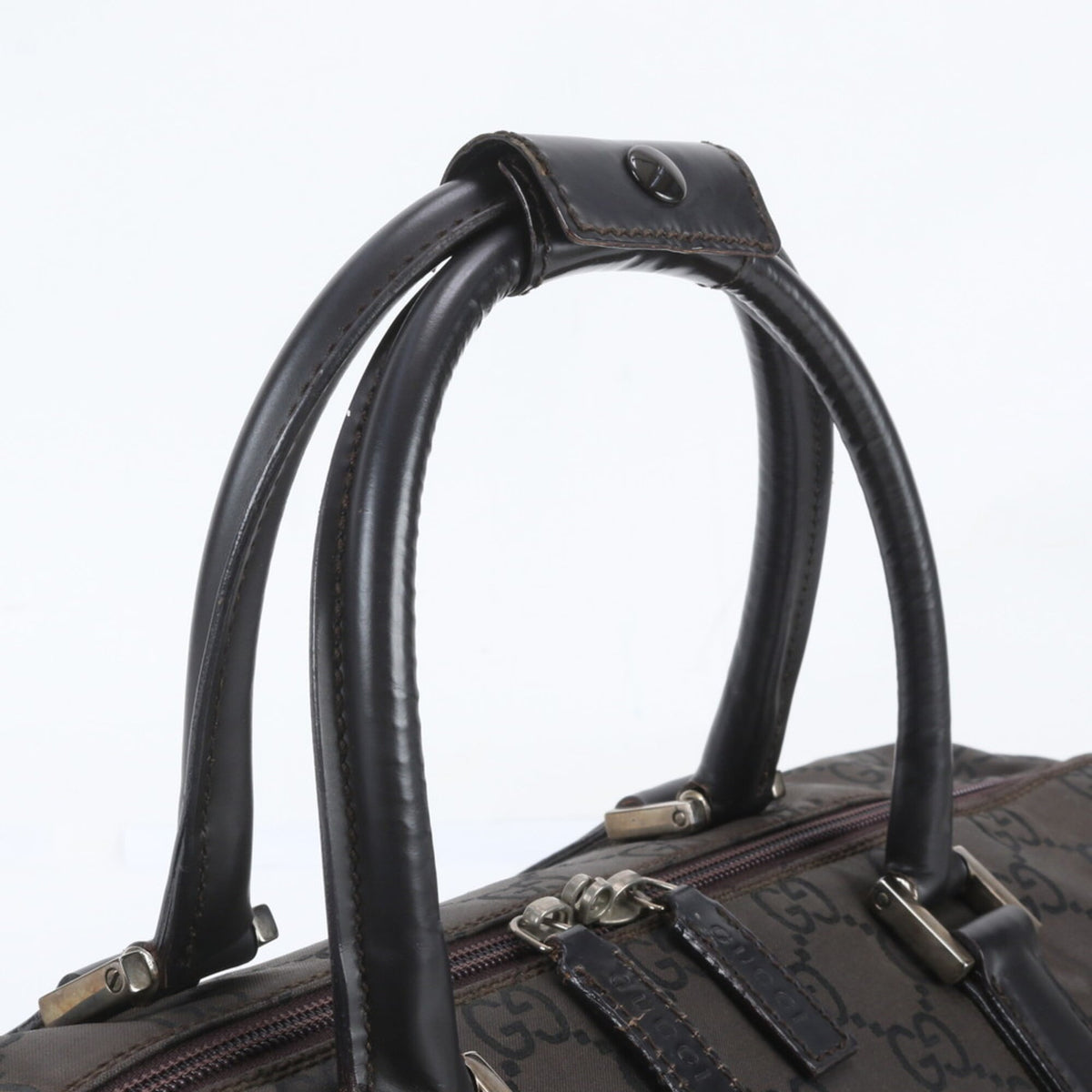 Gucci Brown Leather Nylon Boston Bag Tote Bag (Pre-Owned)