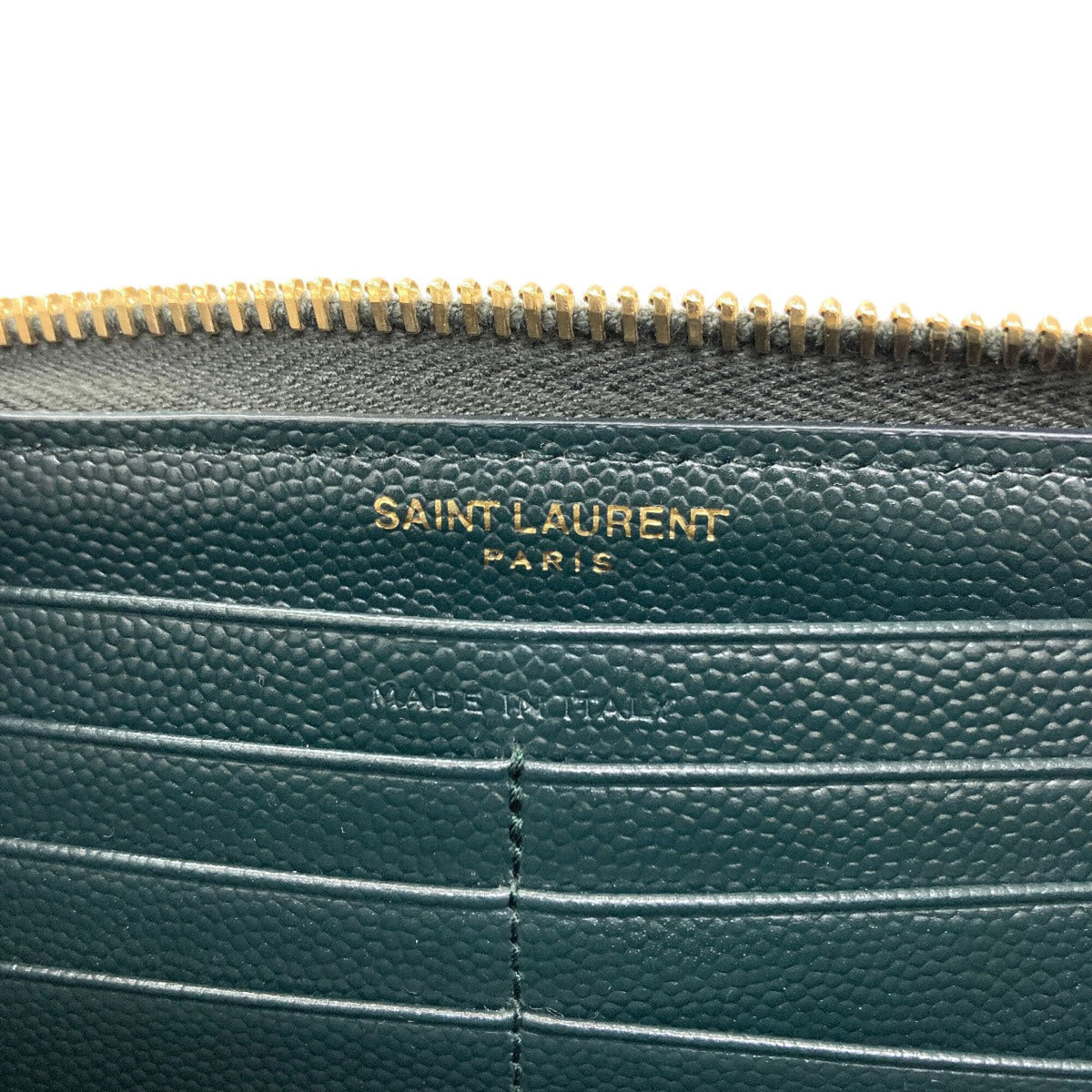 Saint Laurent Dark Green Leather Long Wallet (Bi-Fold) (Pre-Owned)