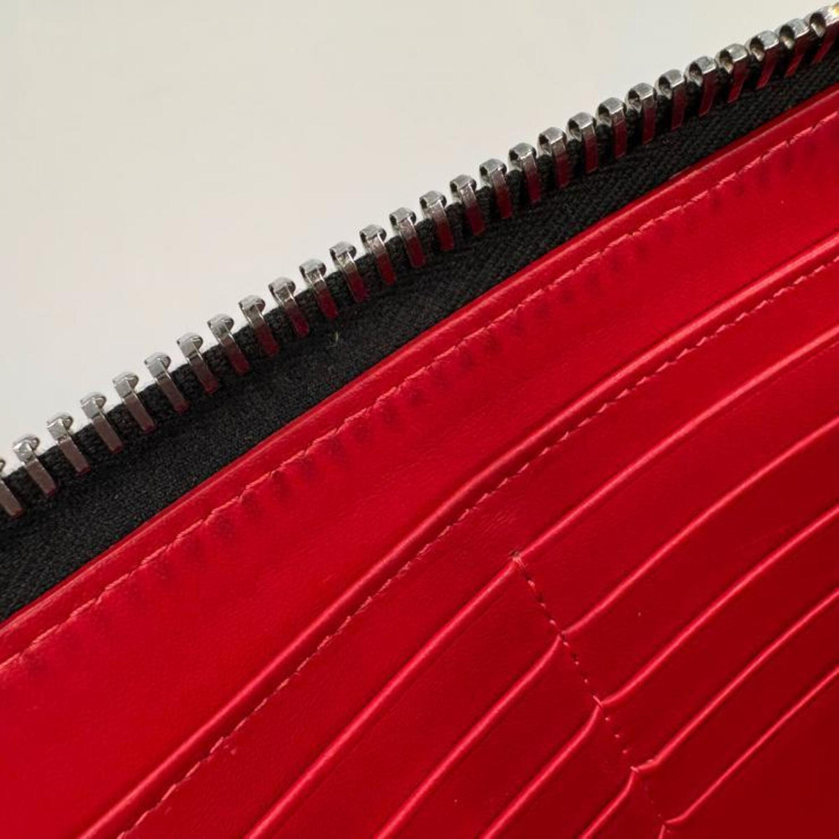Christian Louboutin Black Red Color Leather Long Wallet (Bi-Fold) (Pre-Owned)