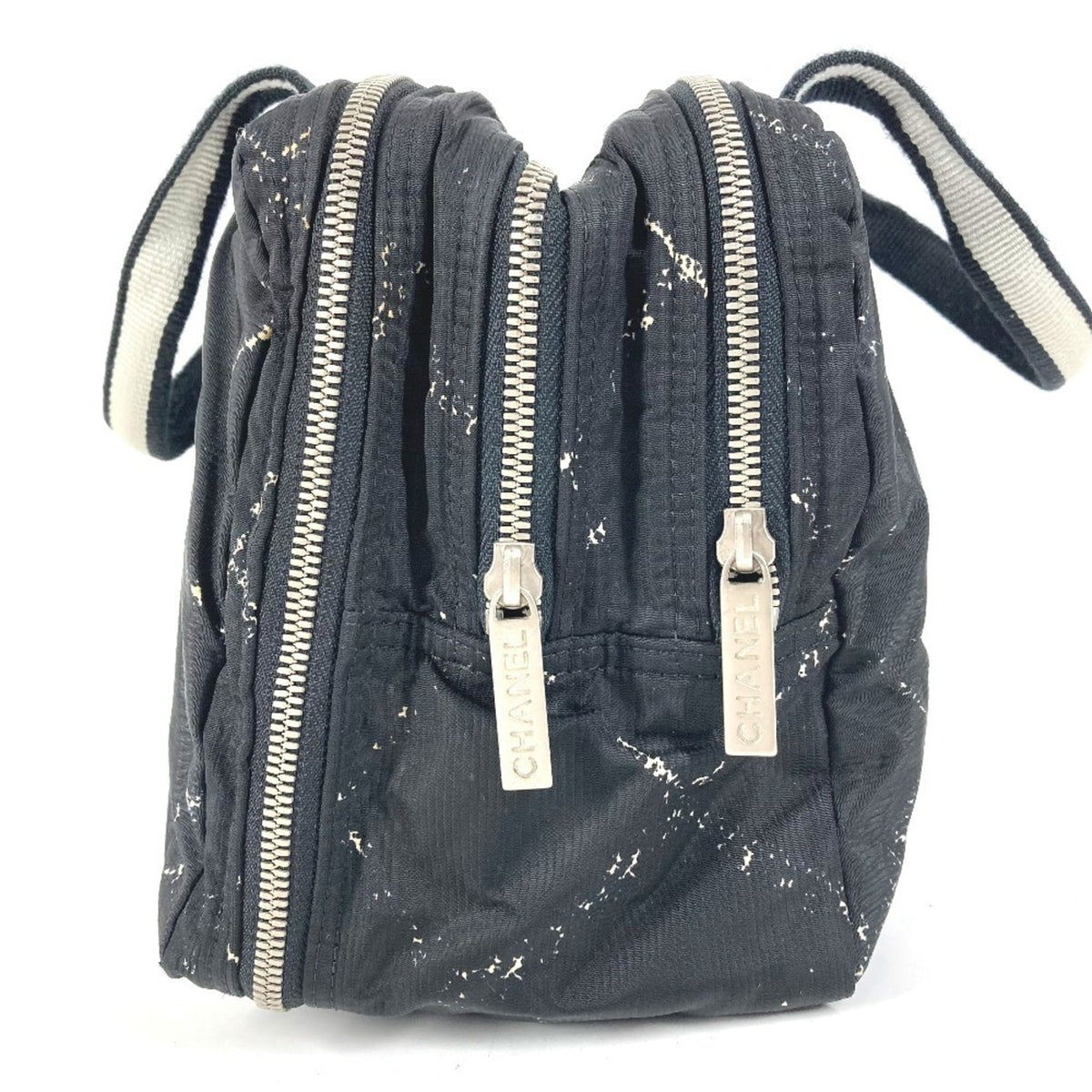 Chanel Travel Line Black White Nylon Handbag Tote Bag (Pre-Owned)