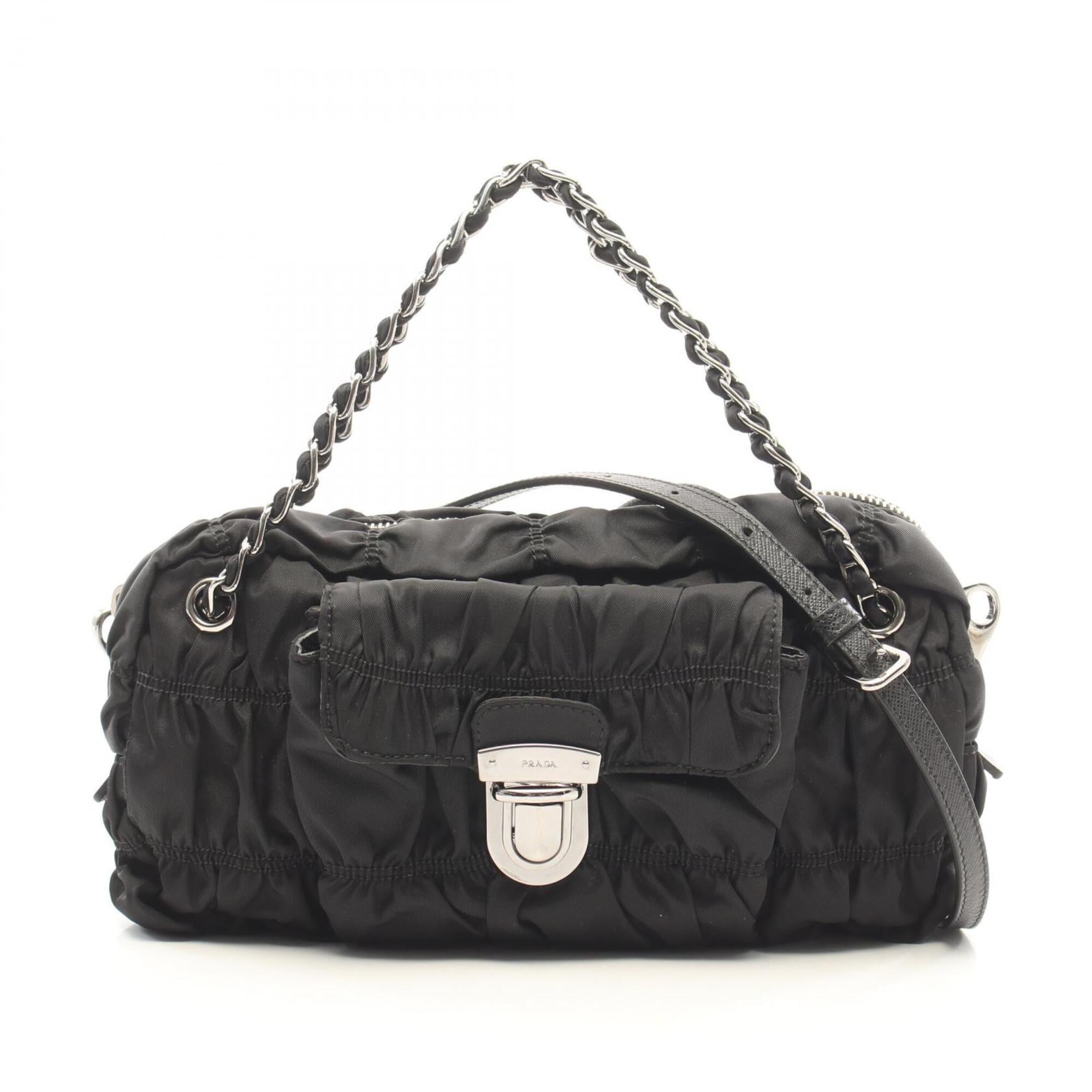 Prada Black Nylon Leather Handbag (Pre-Owned)