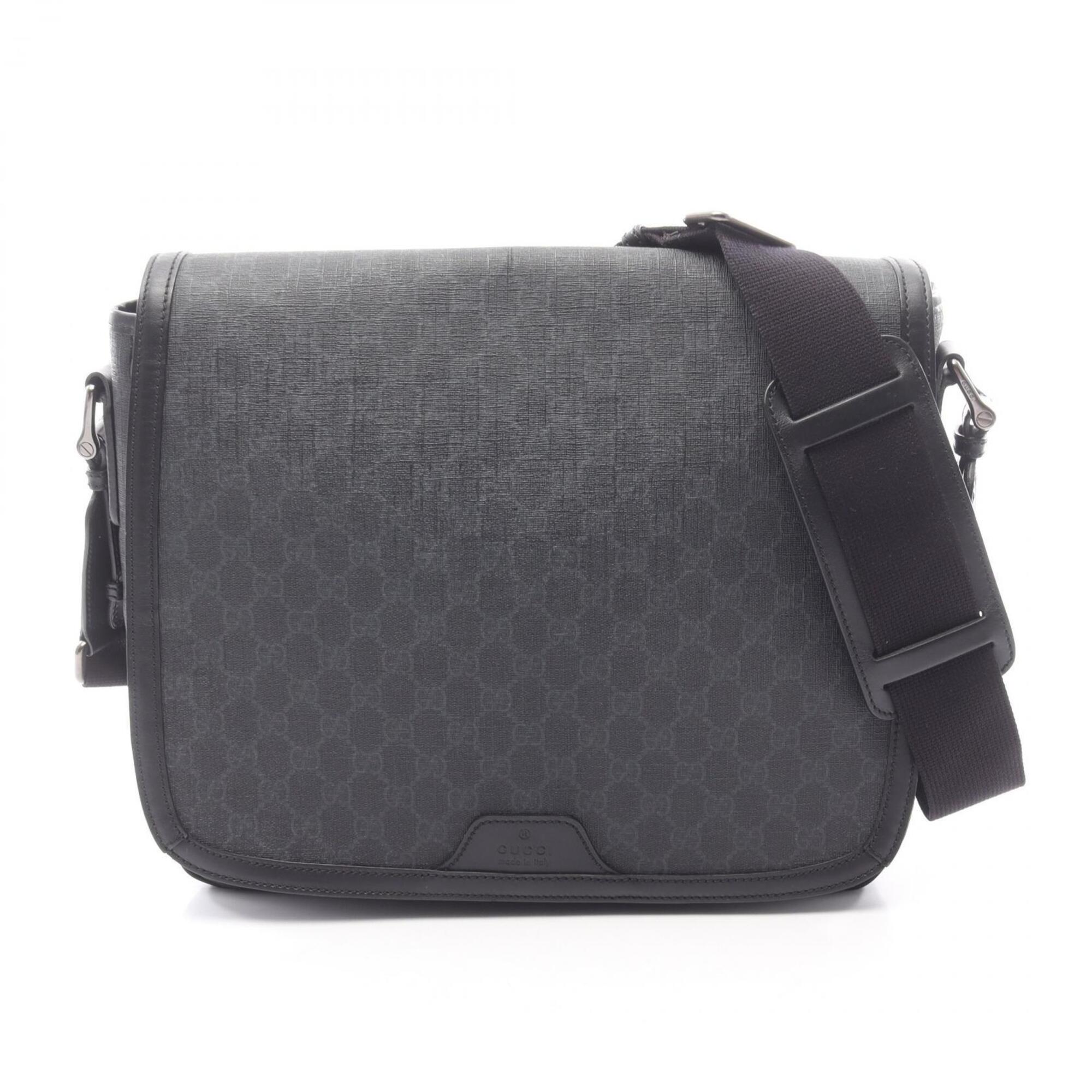 Gucci Black Leather Canvas Handbag Shoulder Bag (Pre-Owned)