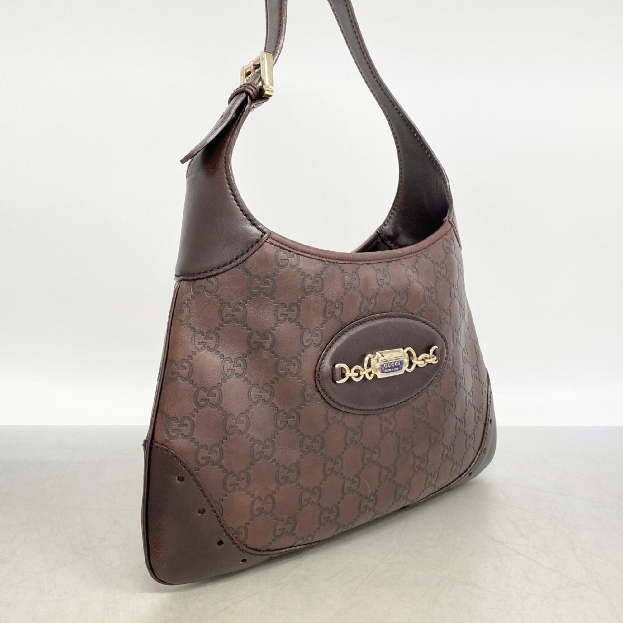 Gucci Dark Brown Leather Shoulder Bag (Pre-Owned)