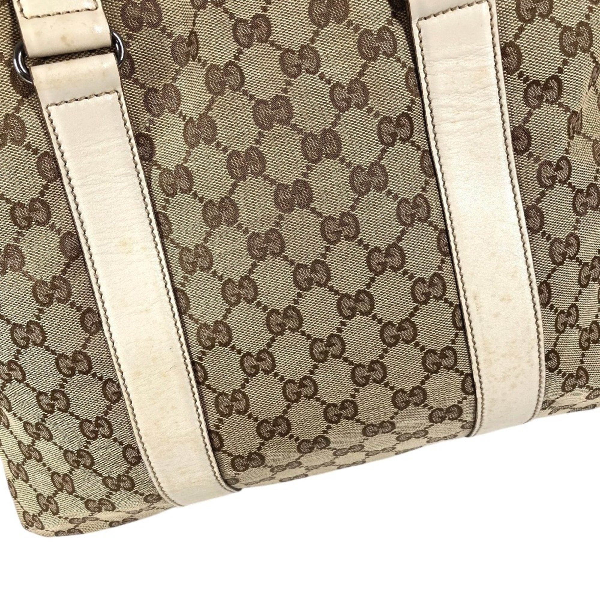 Gucci Beige White Gg Canvas Leather Shoulder Bag Tote Bag (Pre-Owned)