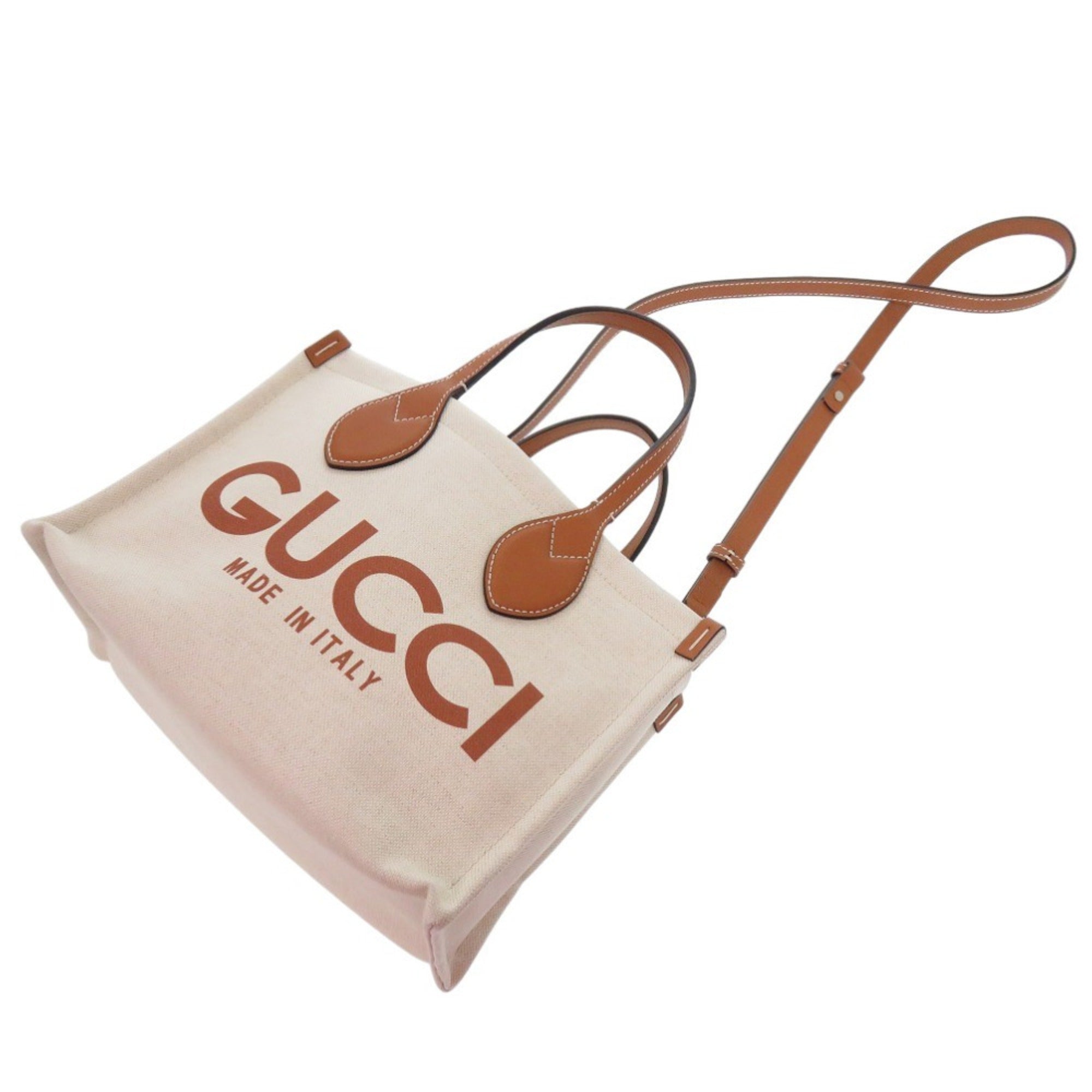 Gucci Beige Canvas Leather Handbag (Pre-Owned)