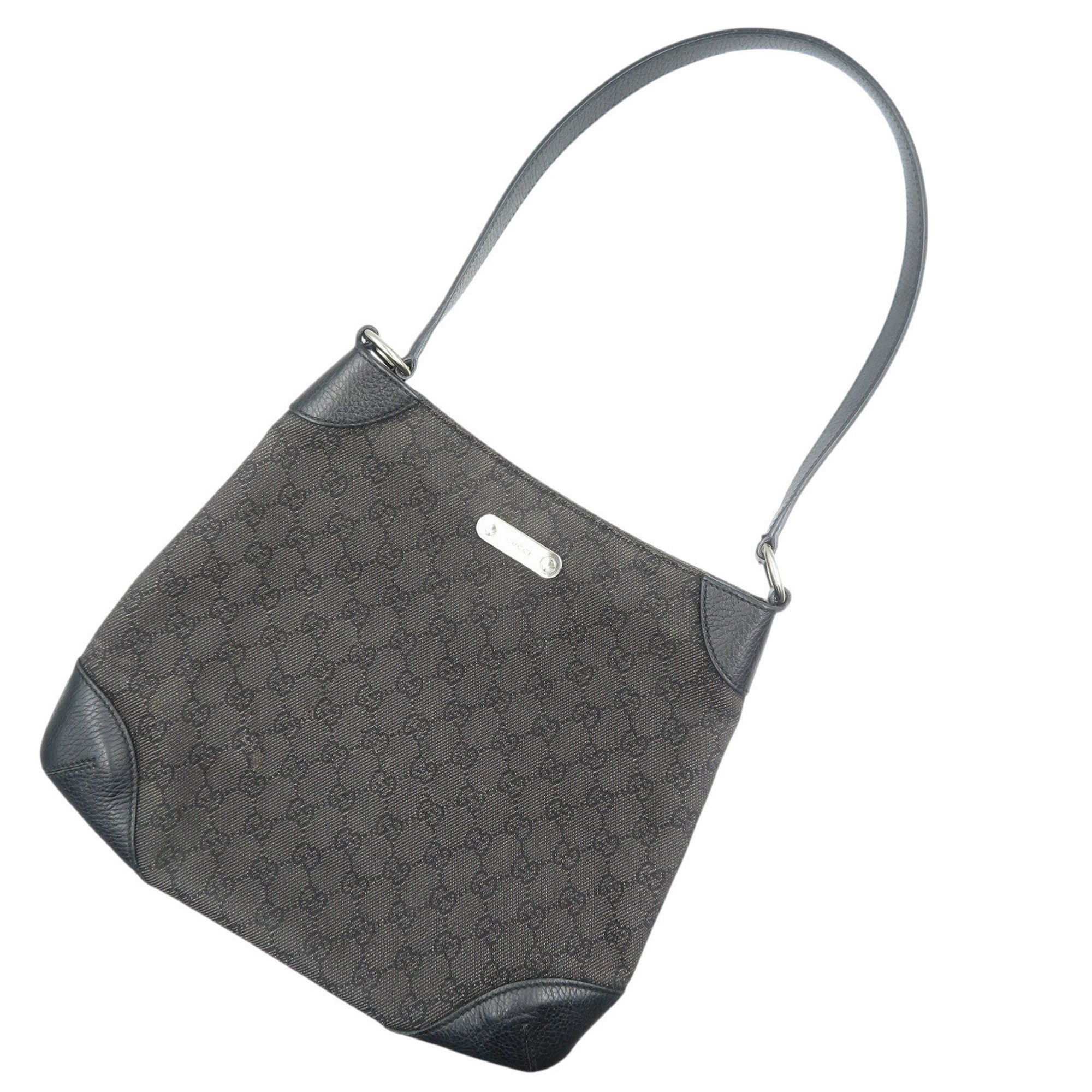 Gucci Black Gg Canvas Leather Shoulder Bag (Pre-Owned)
