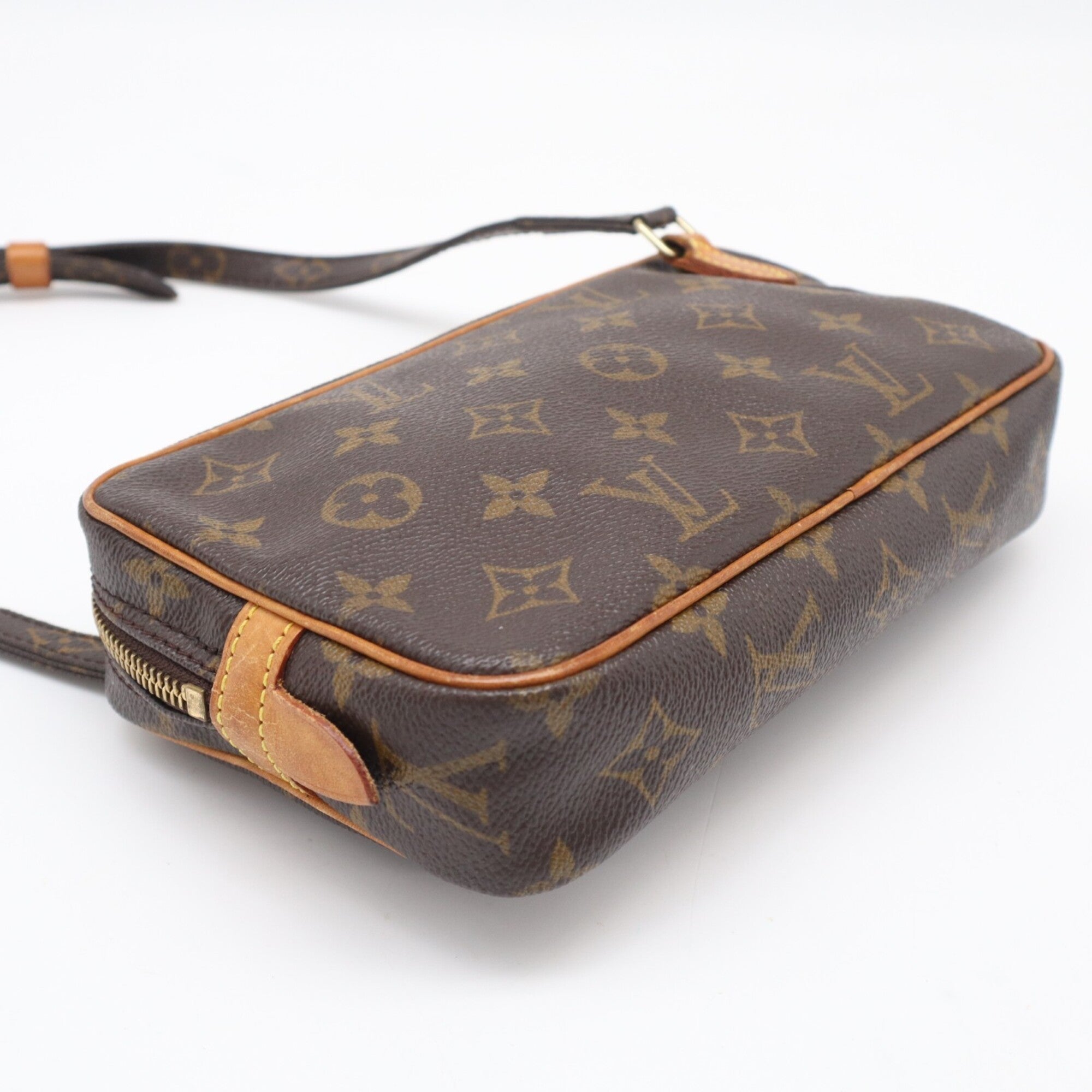 Louis Vuitton Monogram Beige Brown Coated Canvas Leather Pochette Shoulder Bag (Pre-Owned)
