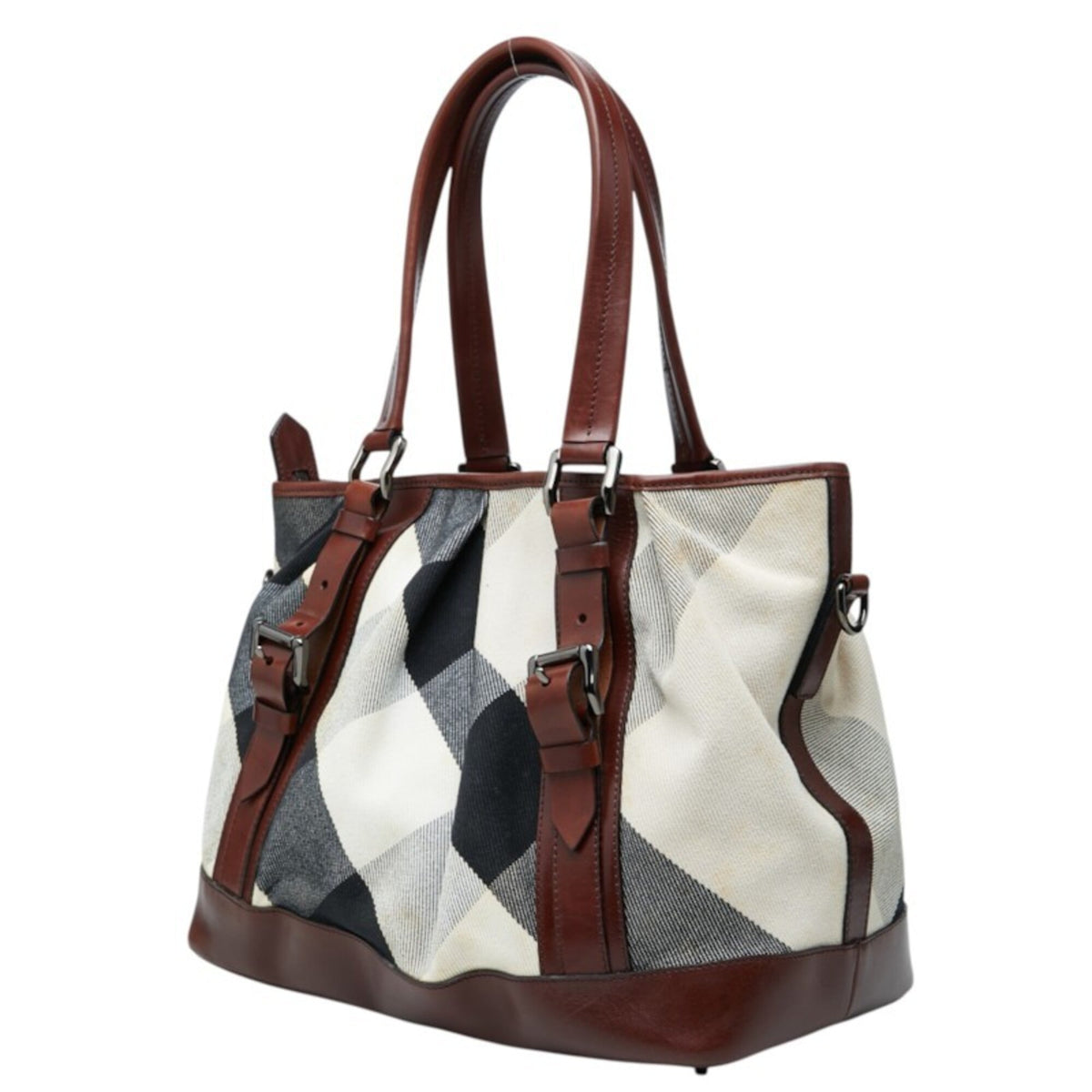 Burberry Beige Brown Canvas Leather Shoulder Bag Tote Bag (Pre-Owned)