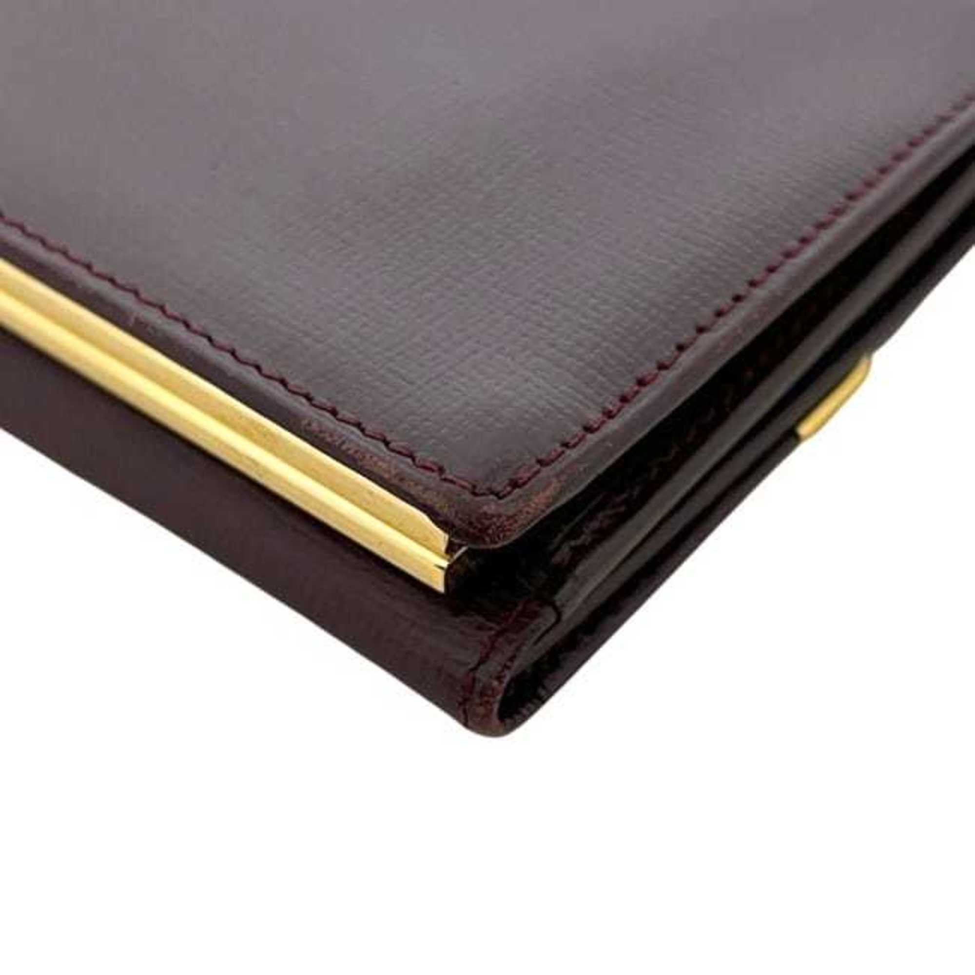 Cartier Bordeaux Wine Red Leather Long Wallet (Tri-Fold) (Pre-Owned)