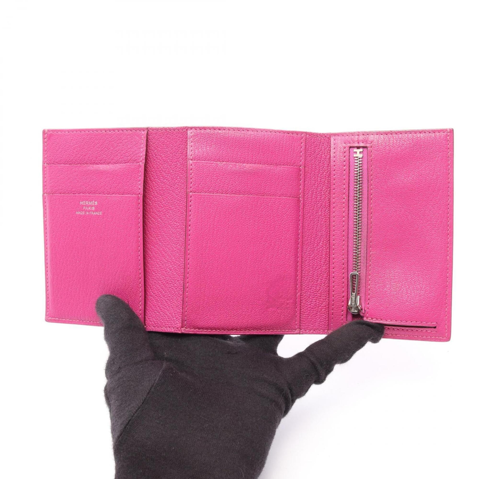 Hermes Pink Chevre Leather Wallet (Tri-Fold) (Pre-Owned)