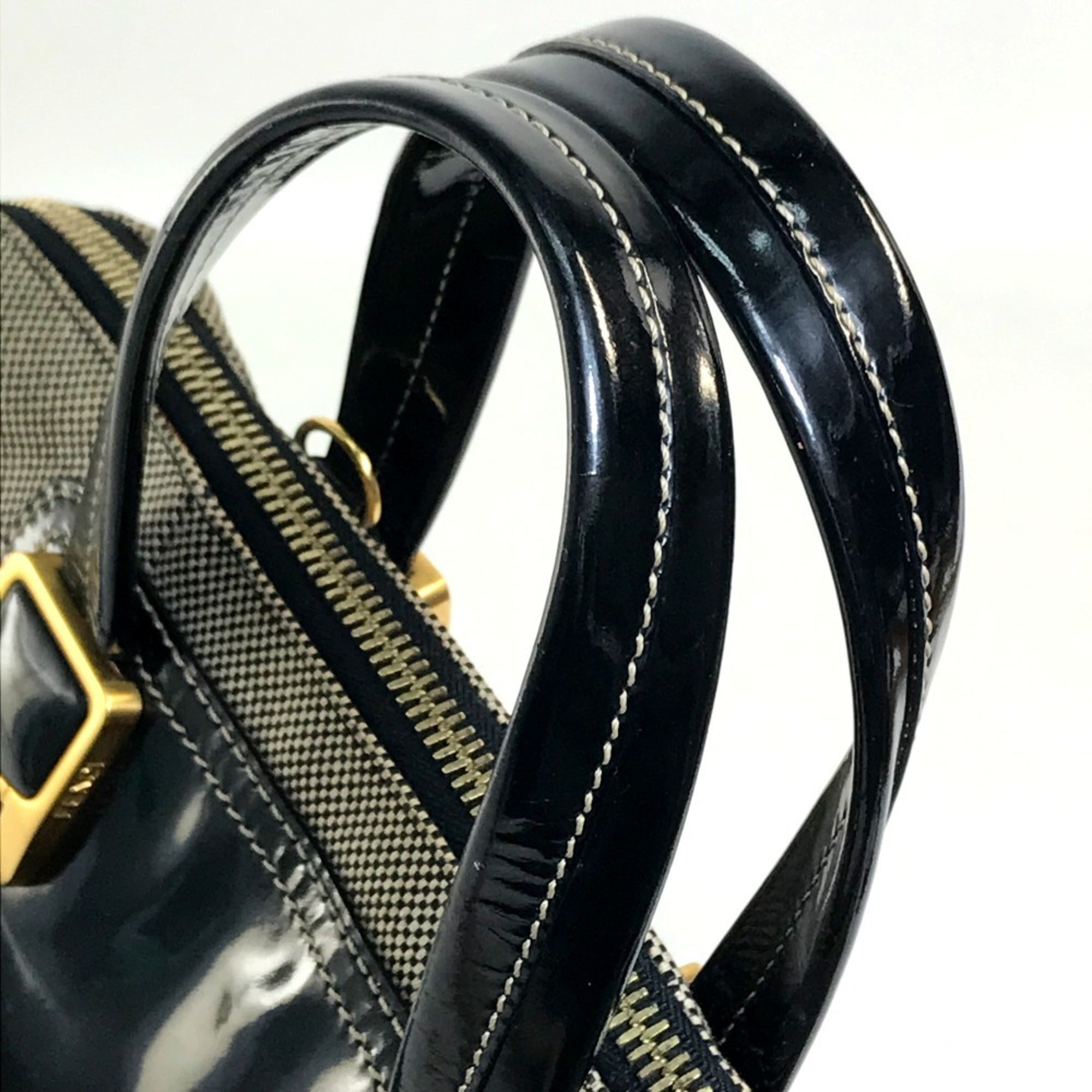 Fendi Chameleon Black Canvas Patent Leather Handbag Shoulder Bag (Pre-Owned)