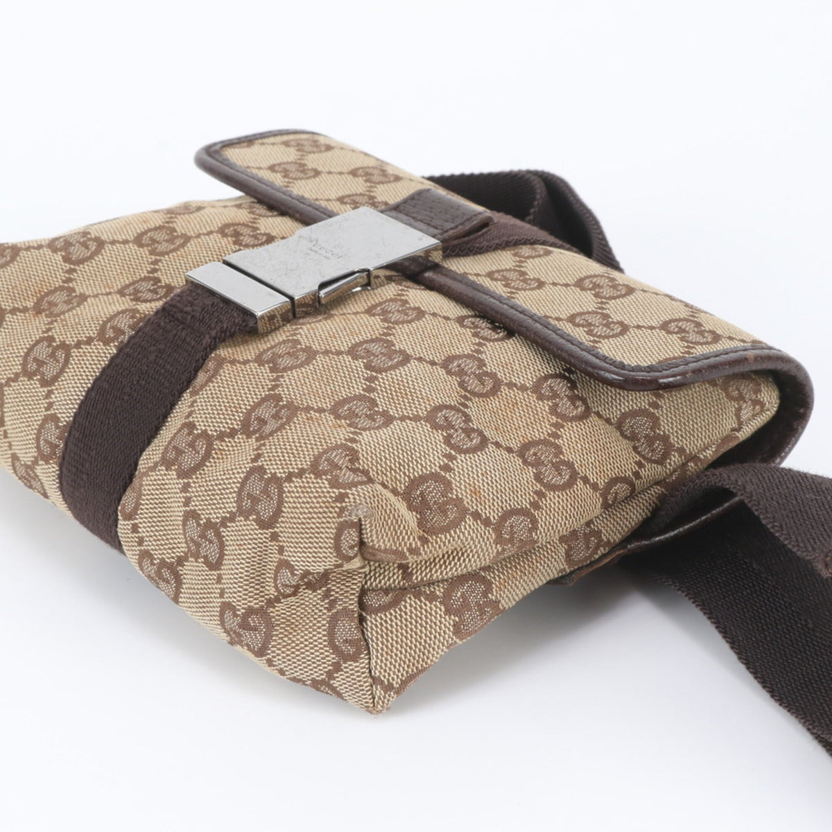 Gucci Brown Leather Canvas Pouch Shoulder Bag Sling Bag (Pre-Owned)