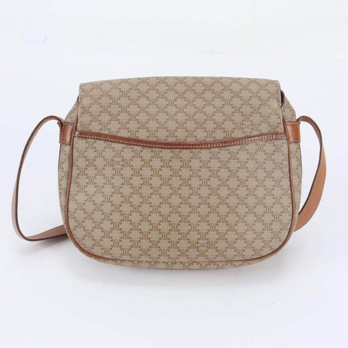 Celine Brown Leather Coated Canvas Crossbody Bag Shoulder Bag (Pre-Owned)