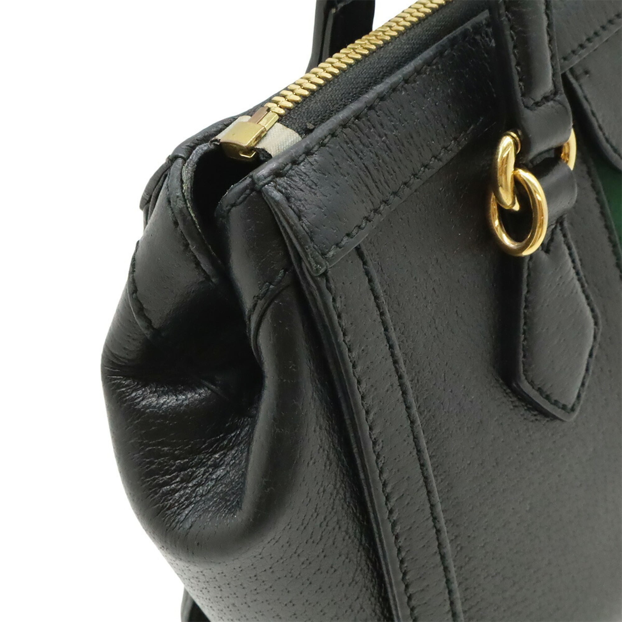 Gucci Black Green Red Color Leather Handbag Tote Bag (Pre-Owned)