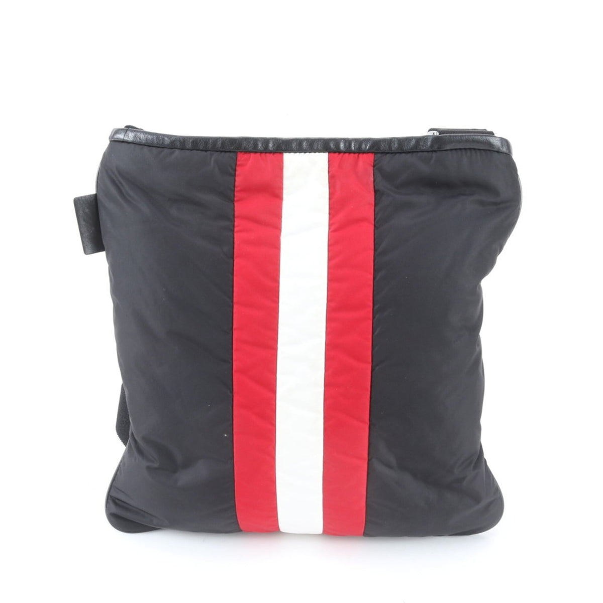 Bally Black Red Color White Leather Nylon Messenger Bag Shoulder Bag (Pre-Owned)