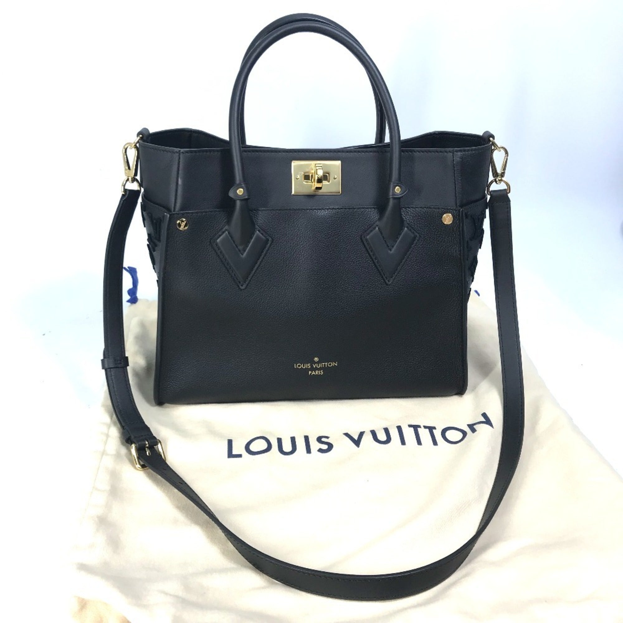 Louis Vuitton Black Leather Handbag Shoulder Bag Tote Bag (Pre-Owned)
