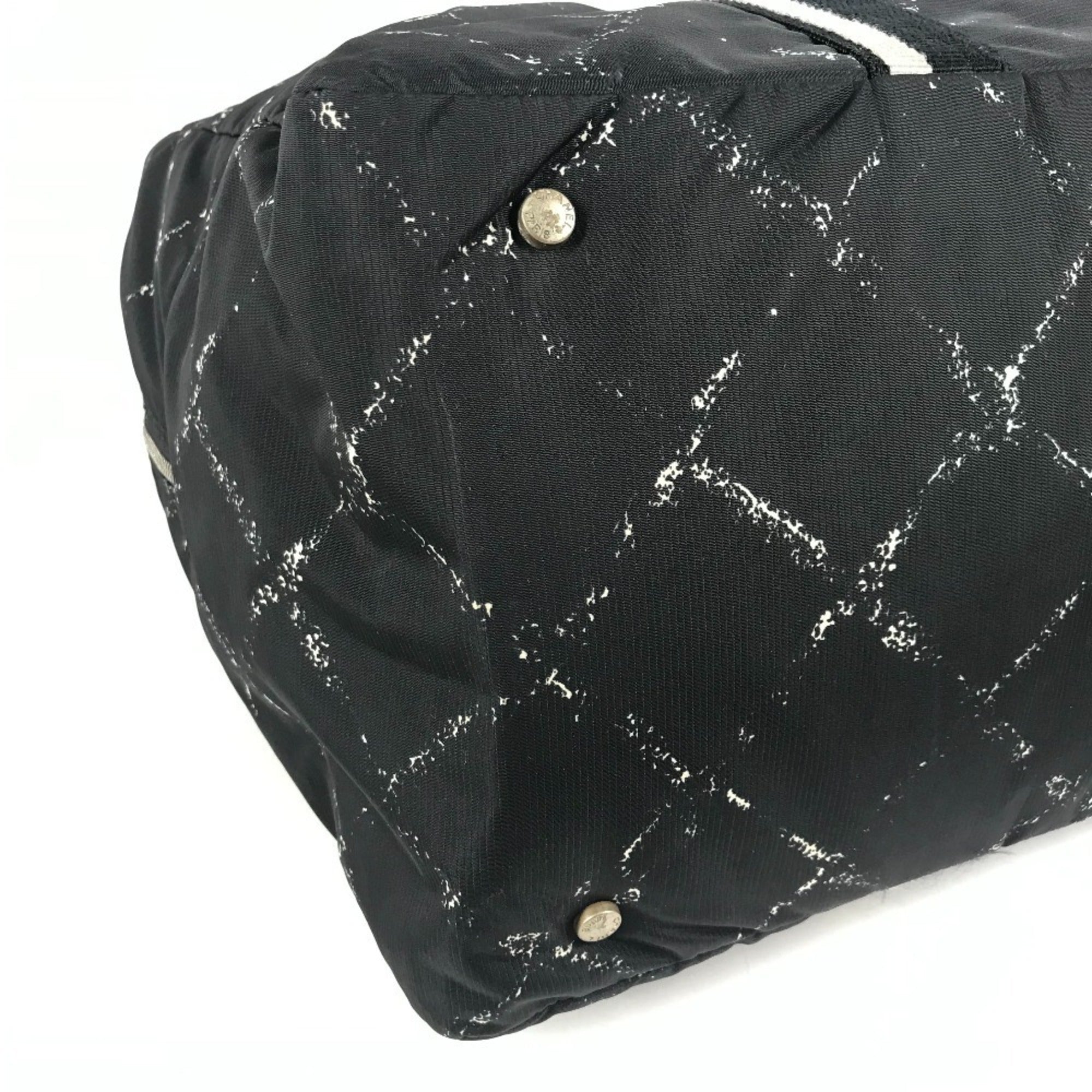 Chanel Black White Nylon Boston Bag Shoulder Bag (Pre-Owned)