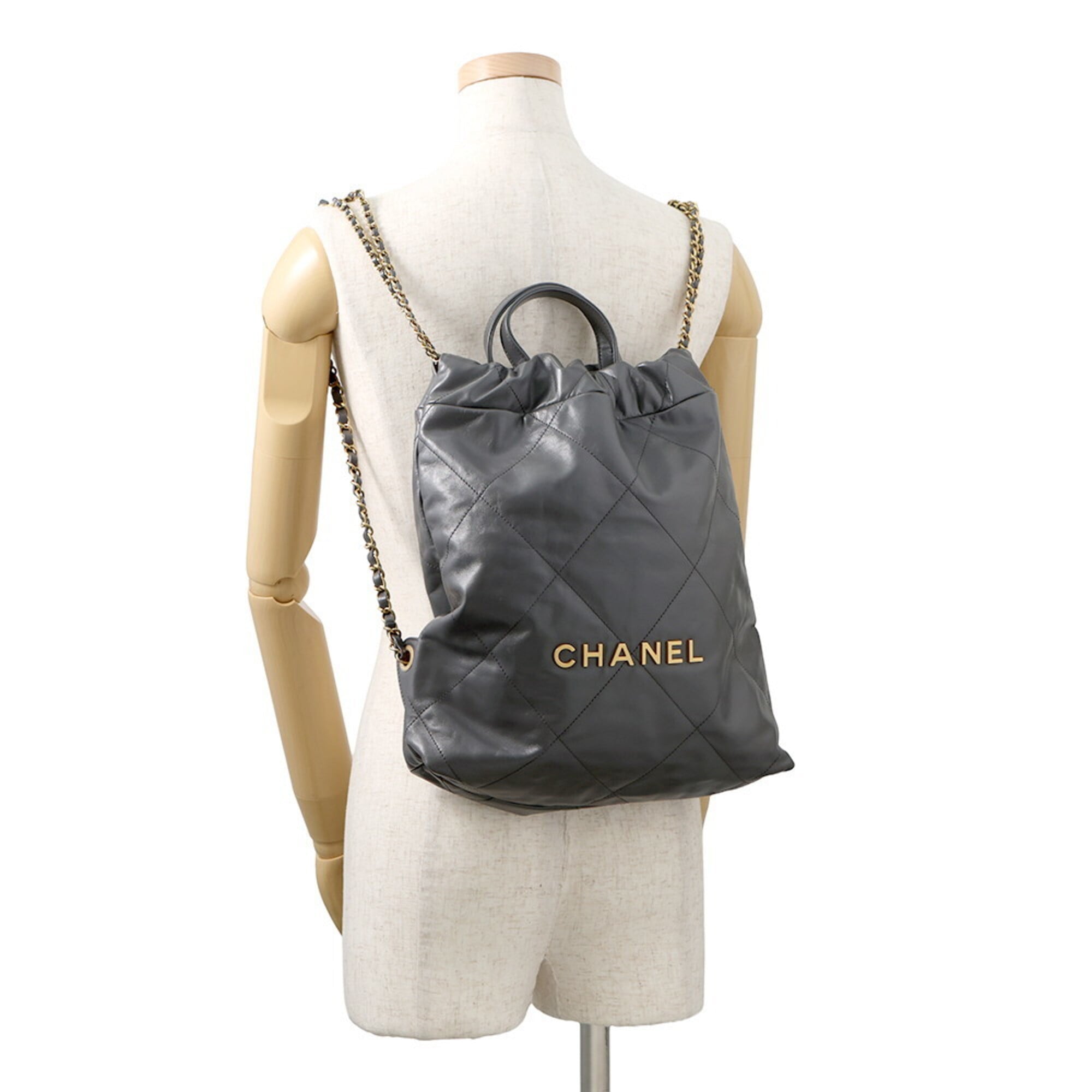 Chanel Gray Leather Backpack (Pre-Owned)