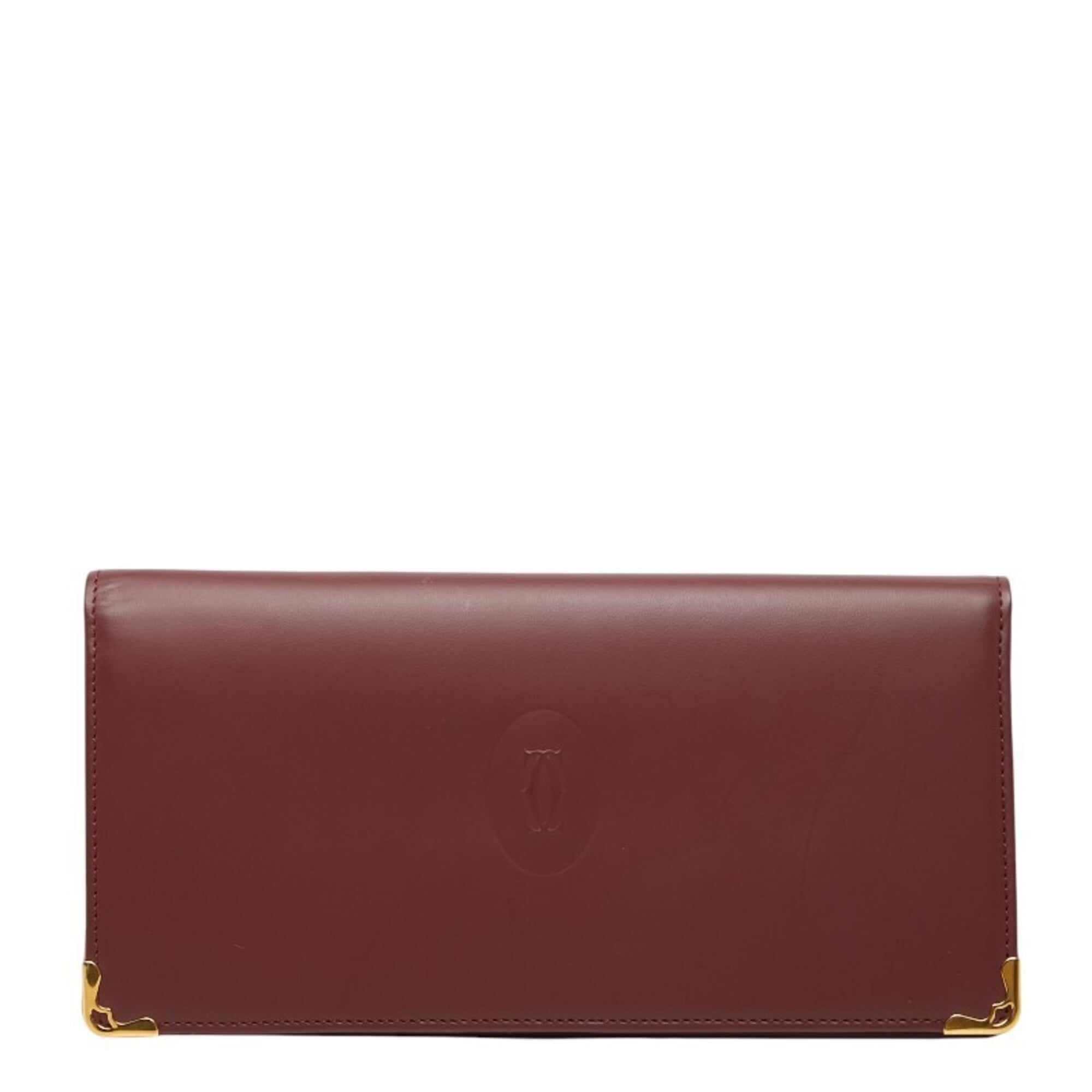 Cartier Must Bordeaux Wine Red Leather Long Wallet (Bi-Fold) (Pre-Owned)