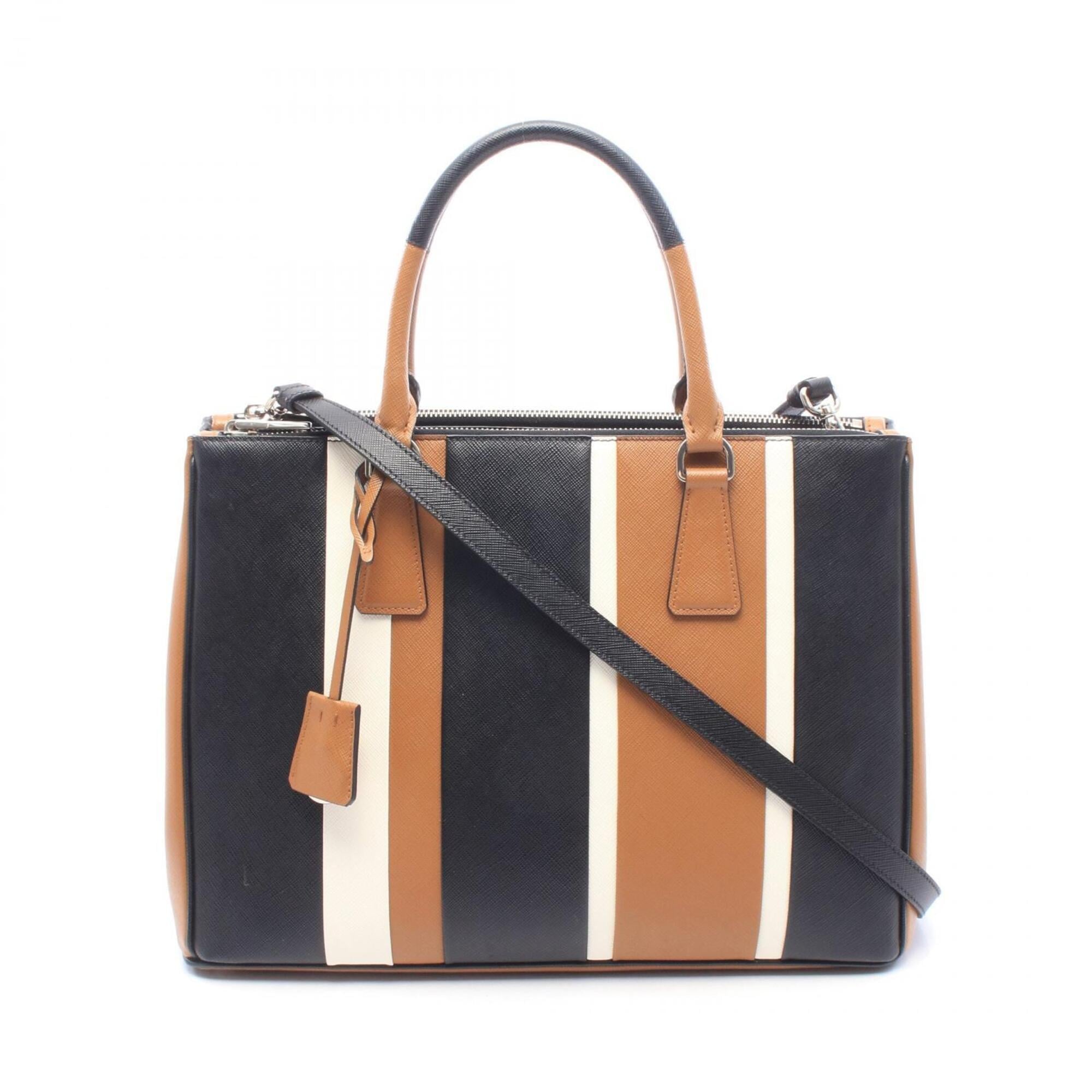 Prada Black Brown White Saffiano Handbag Tote Bag (Pre-Owned)