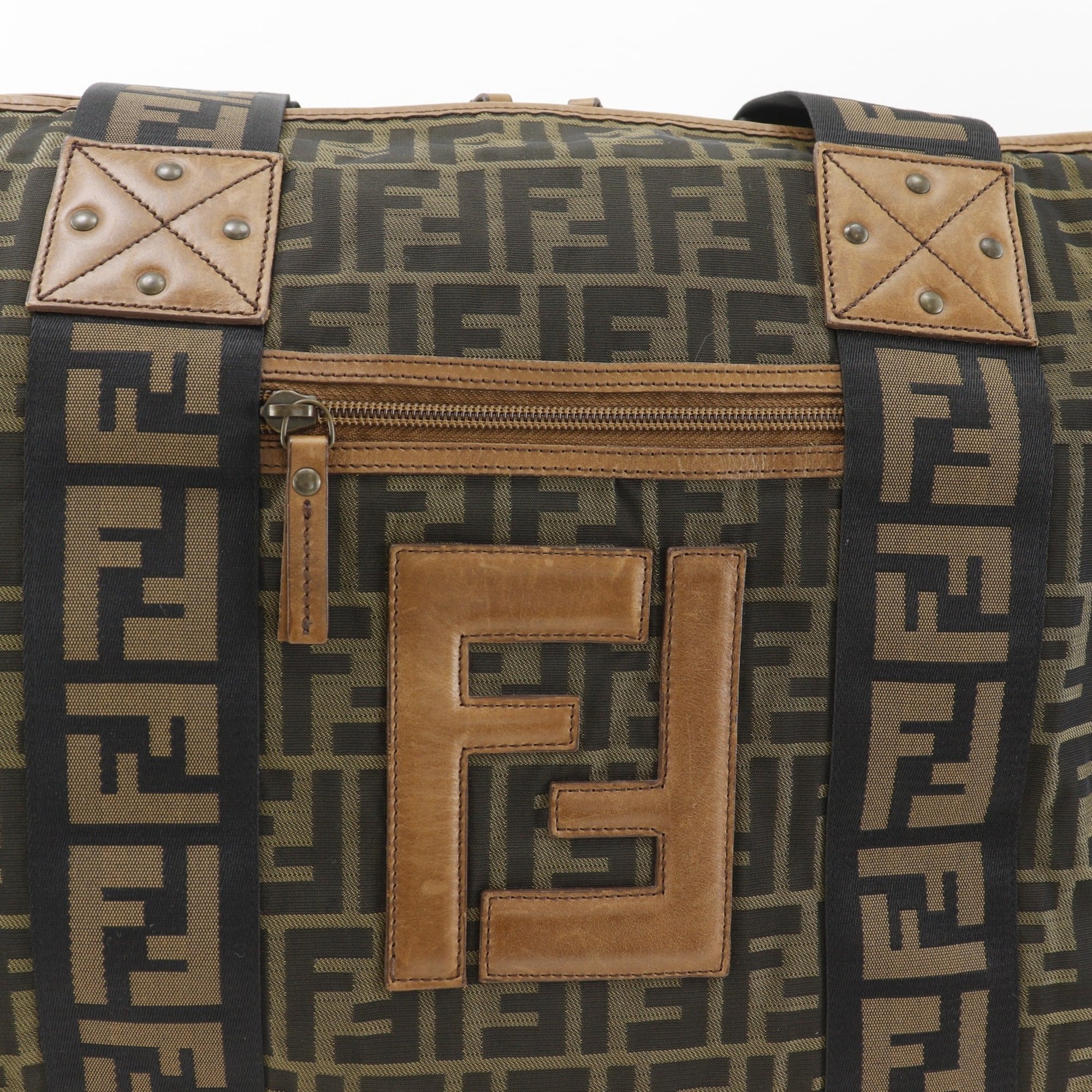 Fendi Zucca Brown Nylon Canvas Boston Bag (Pre-Owned)
