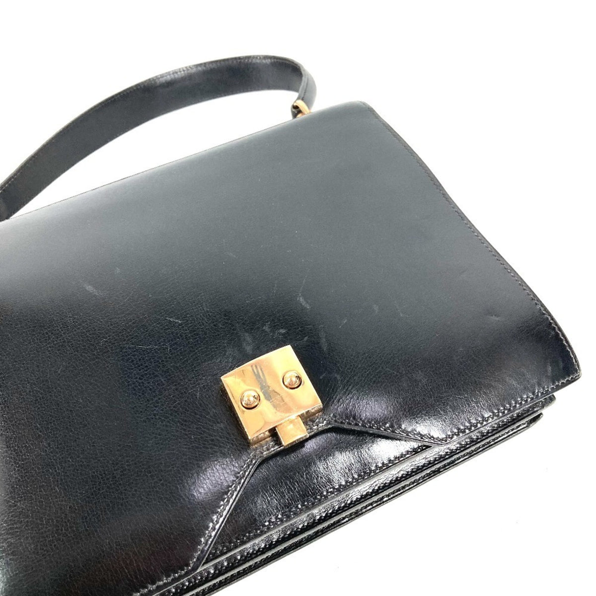 Hermes Black Box Calf Leather Handbag Tote Bag (Pre-Owned)