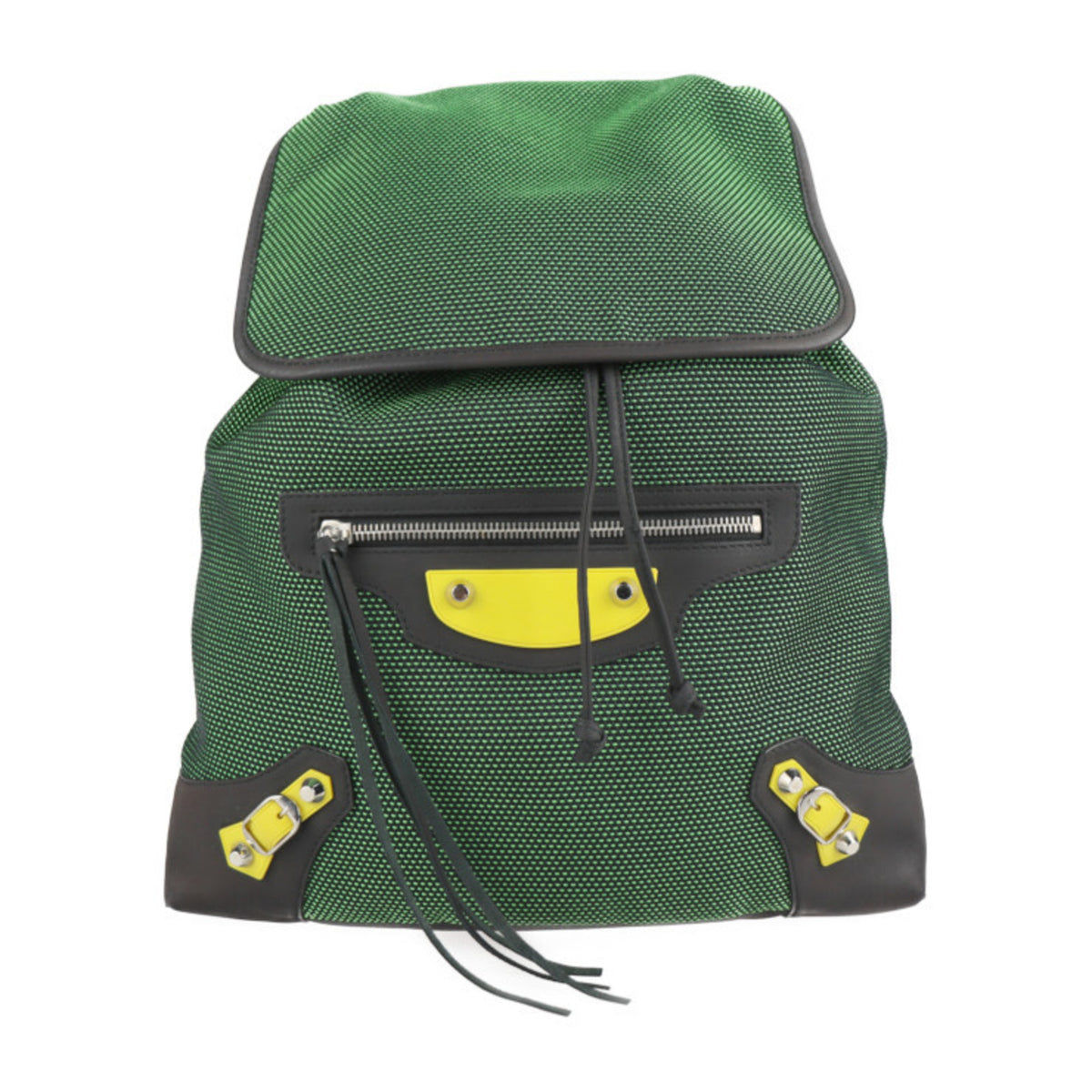 Balenciaga Black Green Nylon Canvas Leather Backpack (Pre-Owned)