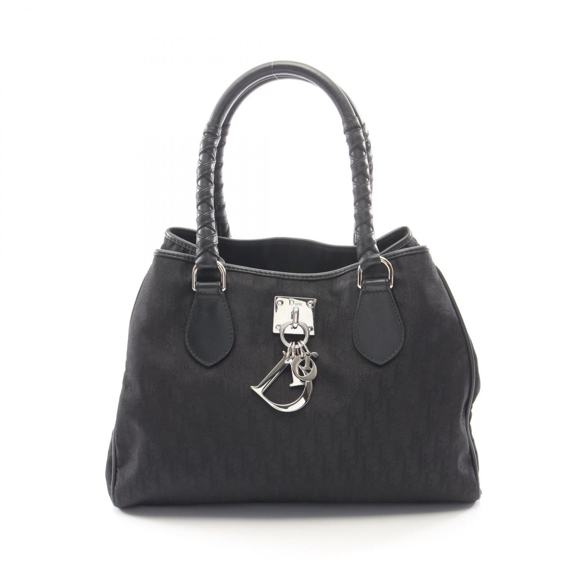 Christian Dior Black Leather Nylon Canvas Handbag Tote Bag (Pre-Owned)