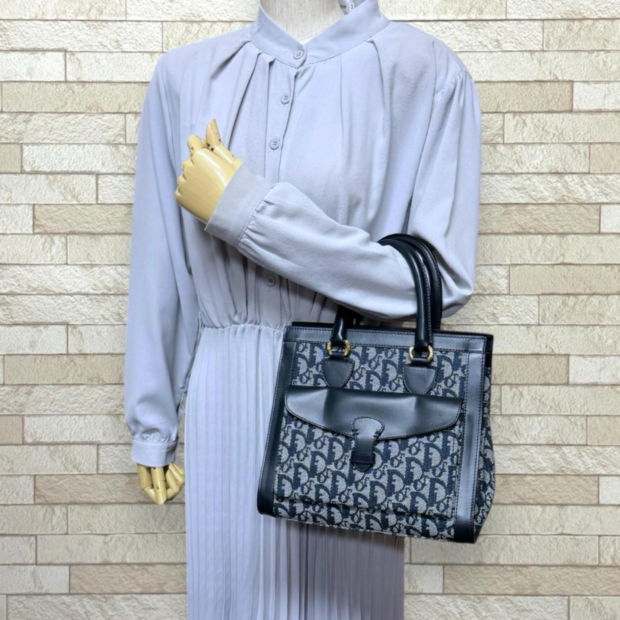 Christian Dior Navy Leather Jacquard Handbag (Pre-Owned)