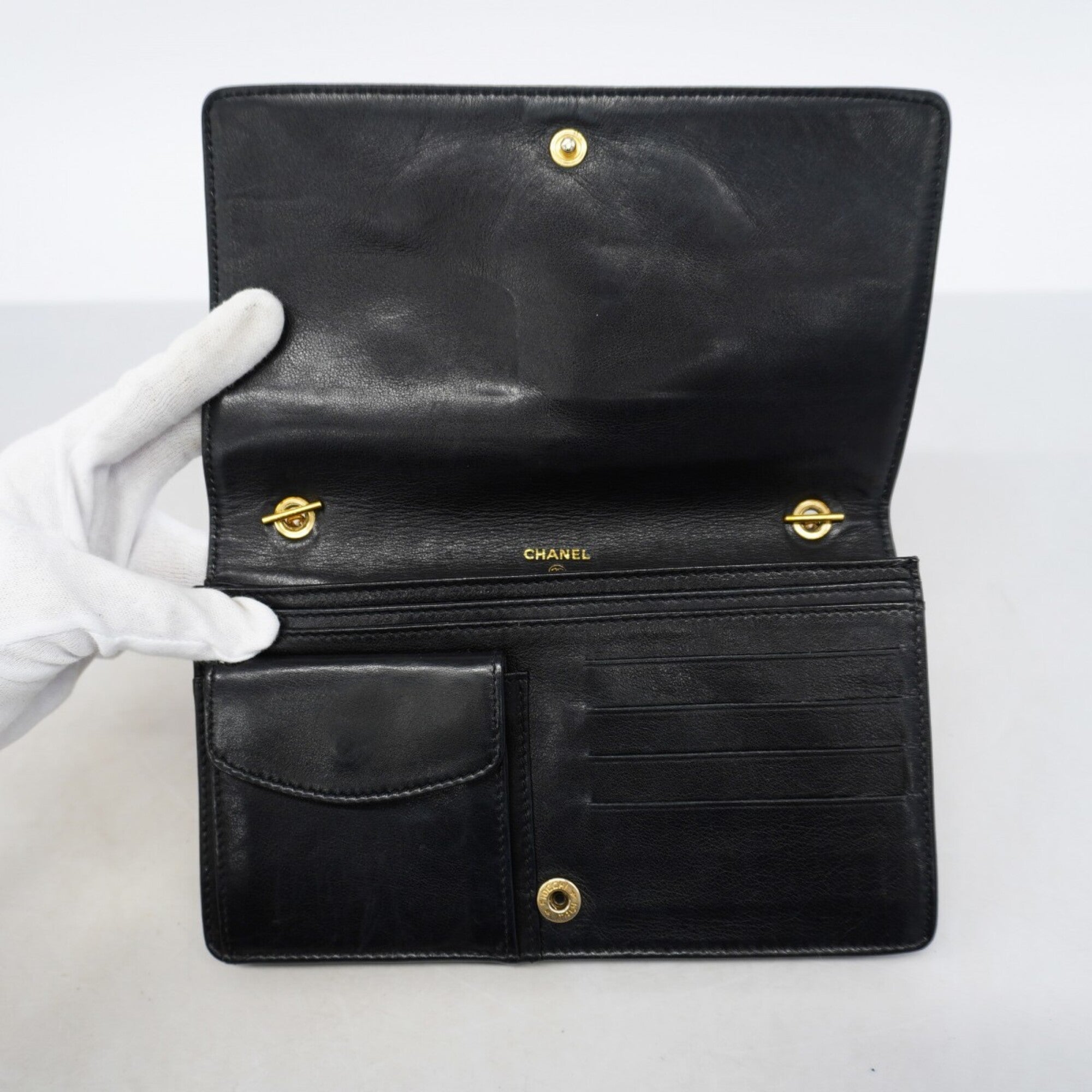 Chanel Black Grained Calfskin Chain/Shoulder Wallet (Pre-Owned)