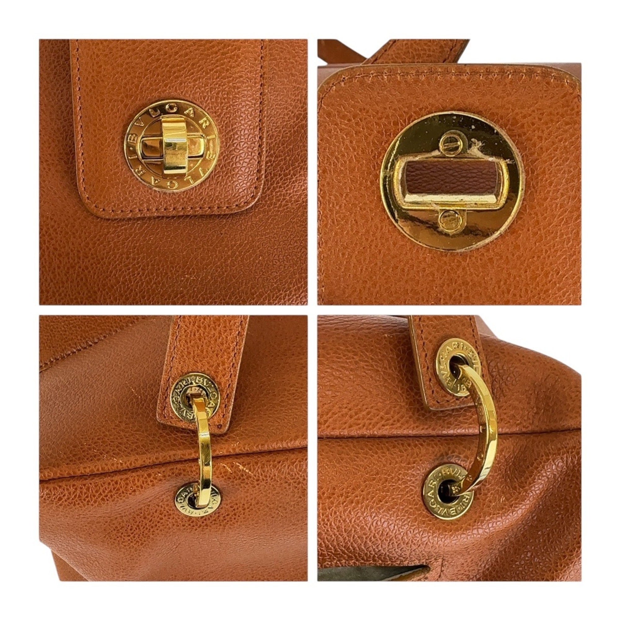 Bvlgari Bvlgari Bvlgari Brown Leather Boston Bag Handbag (Pre-Owned)