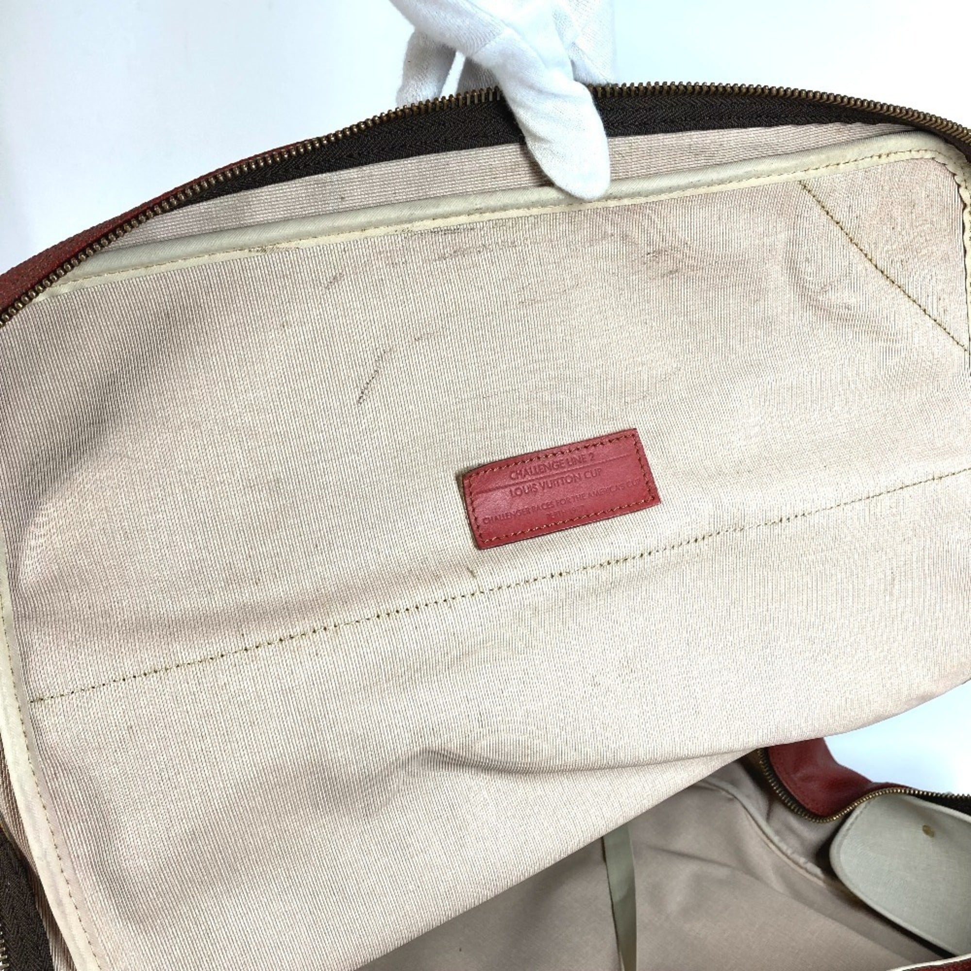 Louis Vuitton Red Color Leather Boston Bag Handbag Shoulder Bag (Pre-Owned)