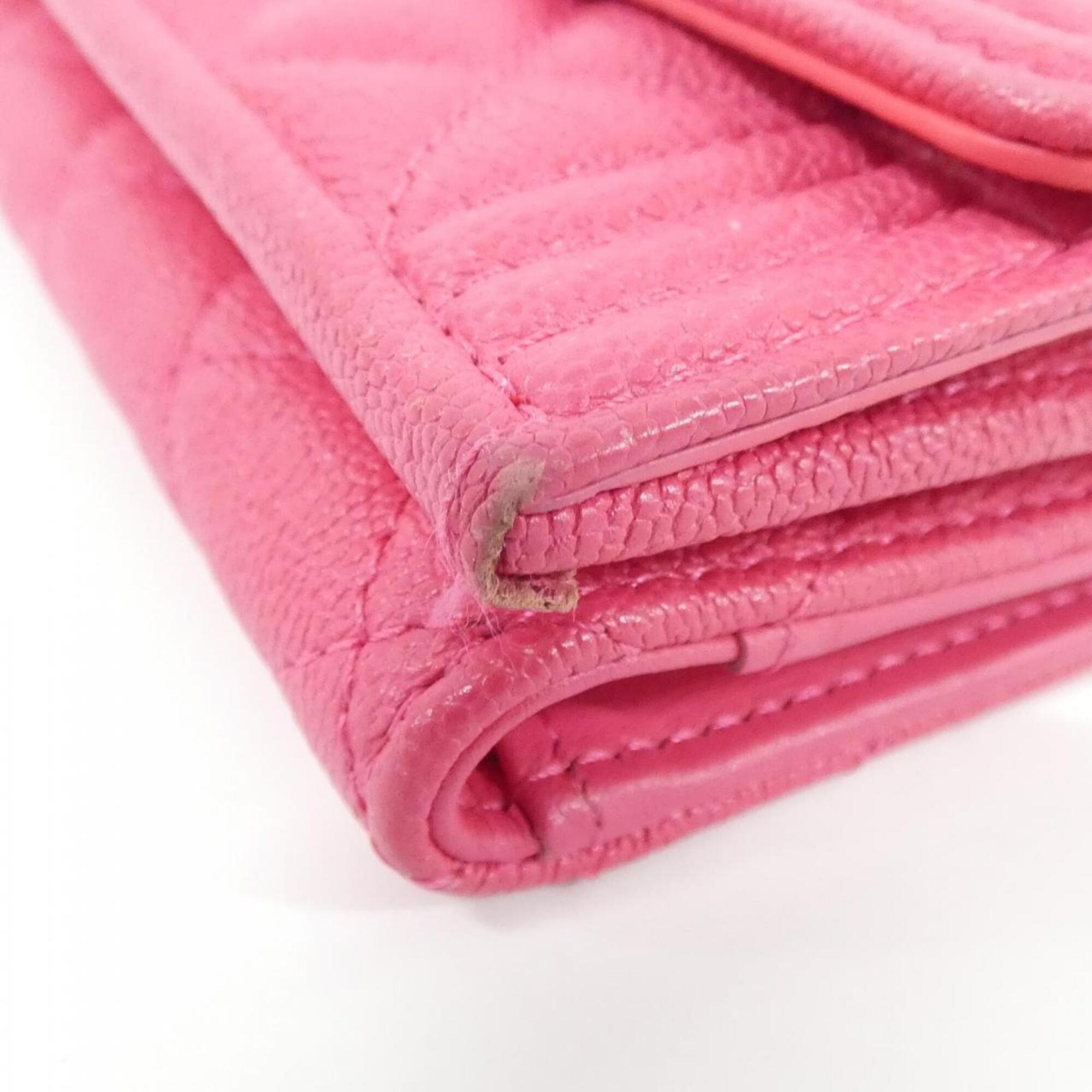 Chanel Pink Grained Calfskin Wallet (Tri-Fold) (Pre-Owned)