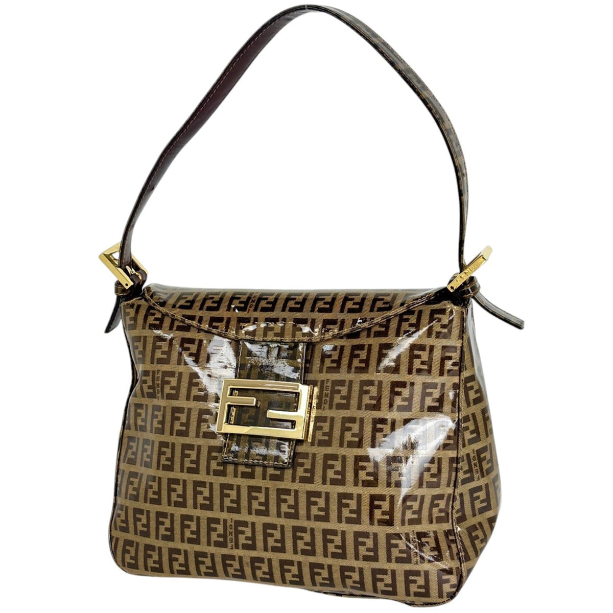 Fendi Zucchino Beige Brown Coated Canvas Leather Shoulder Bag (Pre-Owned)