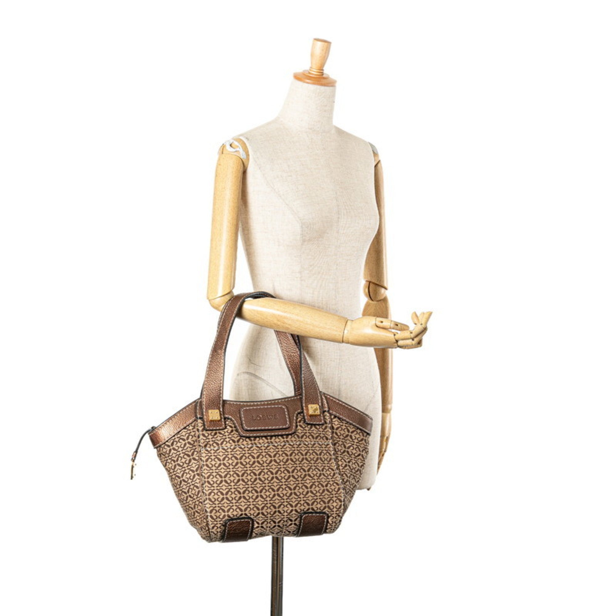 Loewe Beige Brown Canvas Leather Handbag (Pre-Owned)