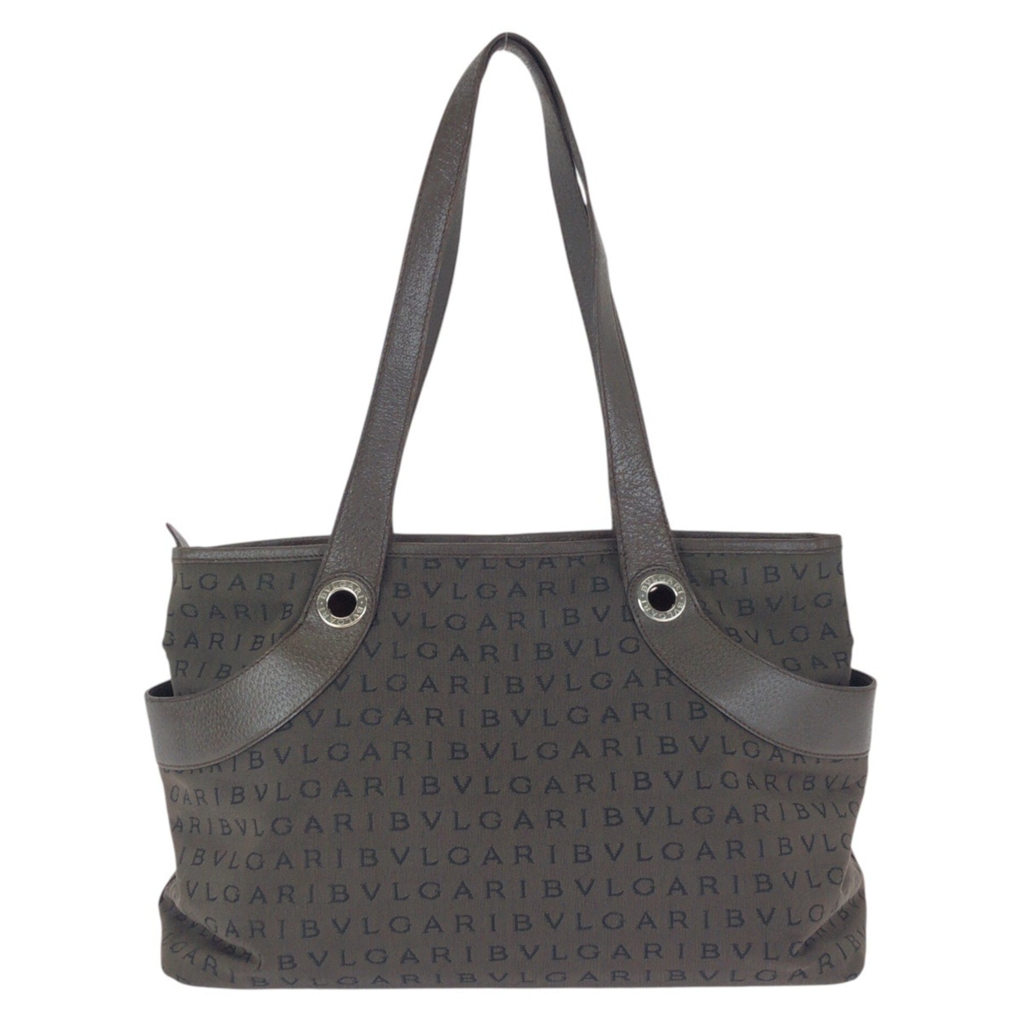 Bvlgari Dark Brown Canvas Leather Shoulder Bag Tote Bag (Pre-Owned)