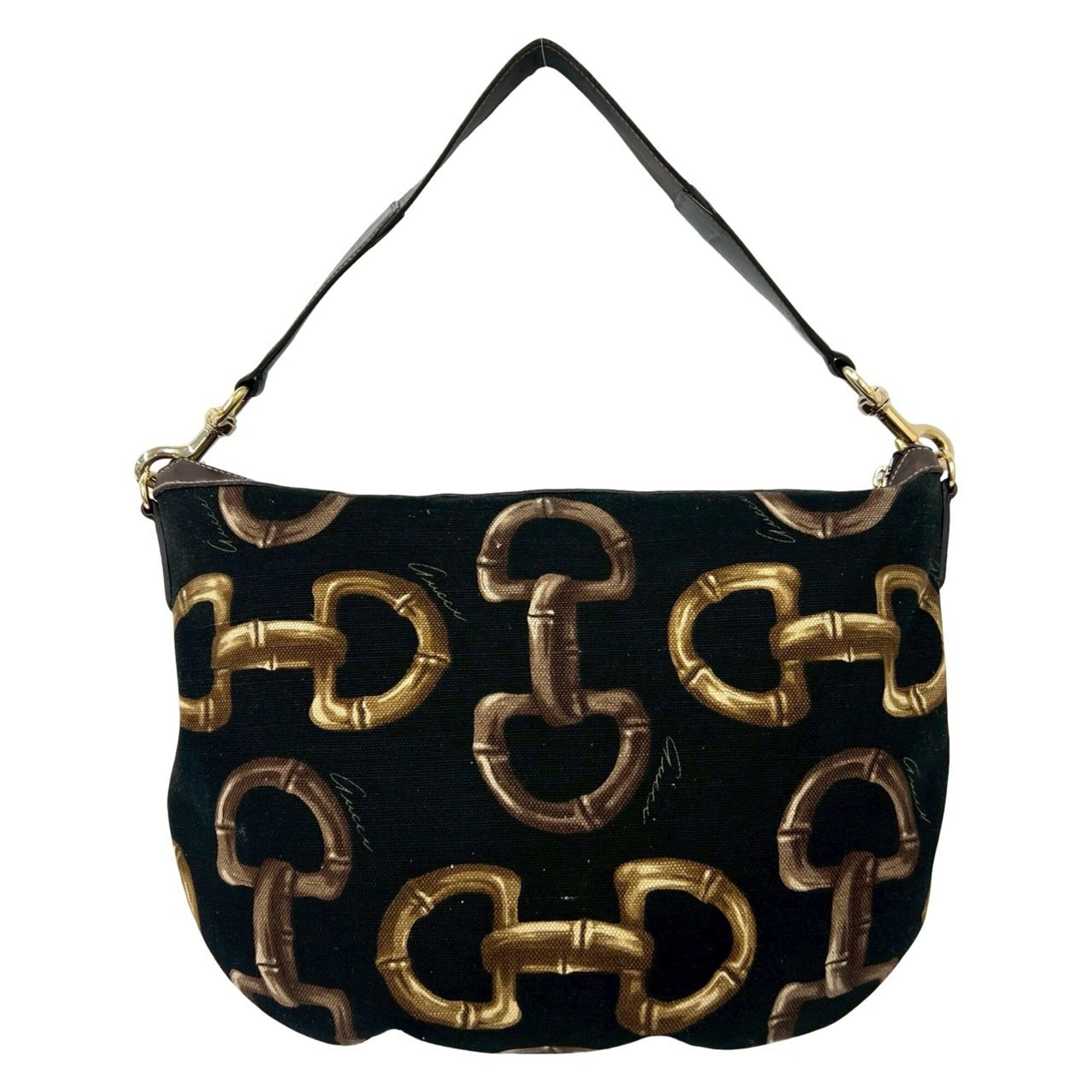 Gucci Black Canvas Leather Handbag Shoulder Bag Tote Bag (Pre-Owned)