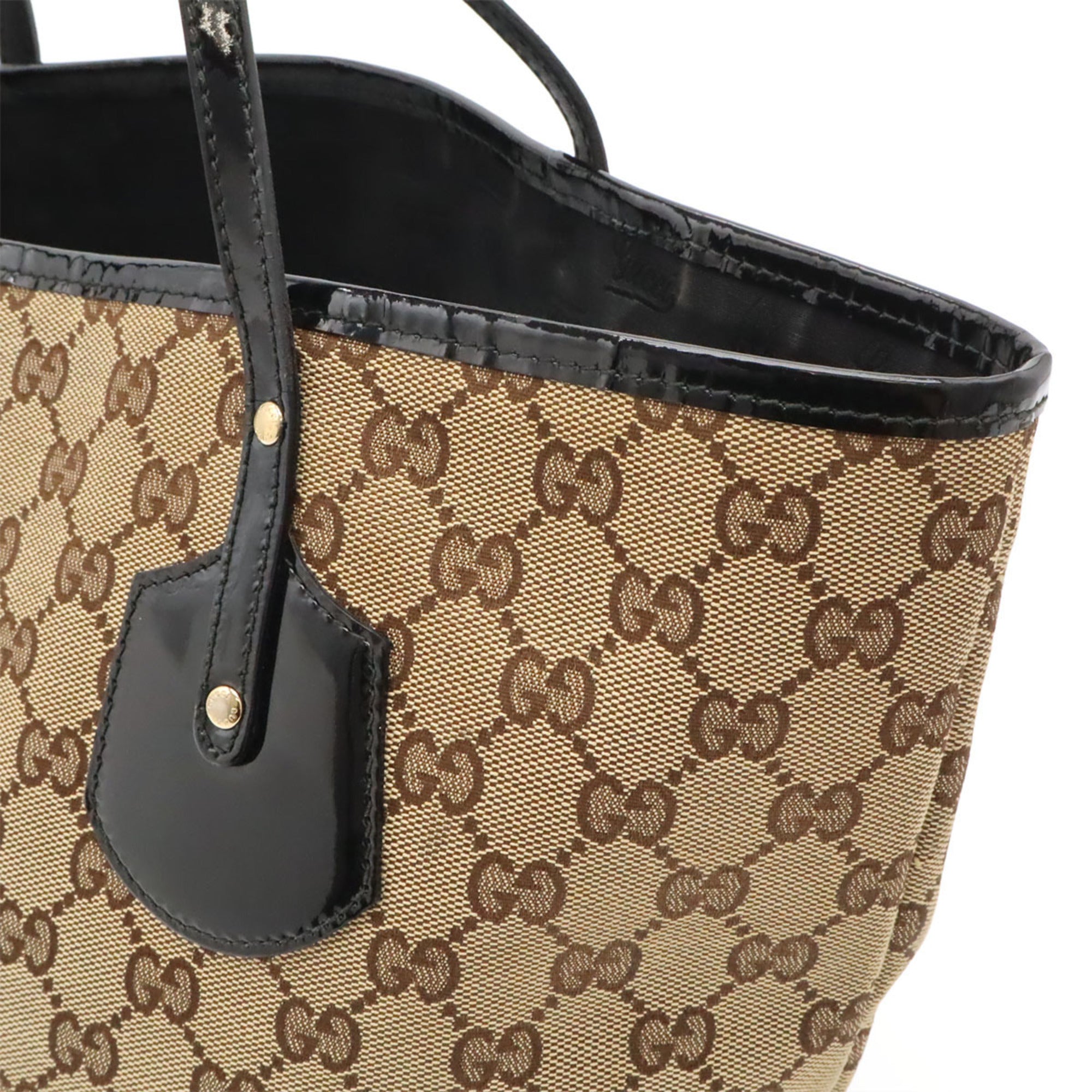 Gucci Gg Canvas Beige Black Khaki Gg Canvas Leather Shoulder Bag Tote Bag (Pre-Owned)