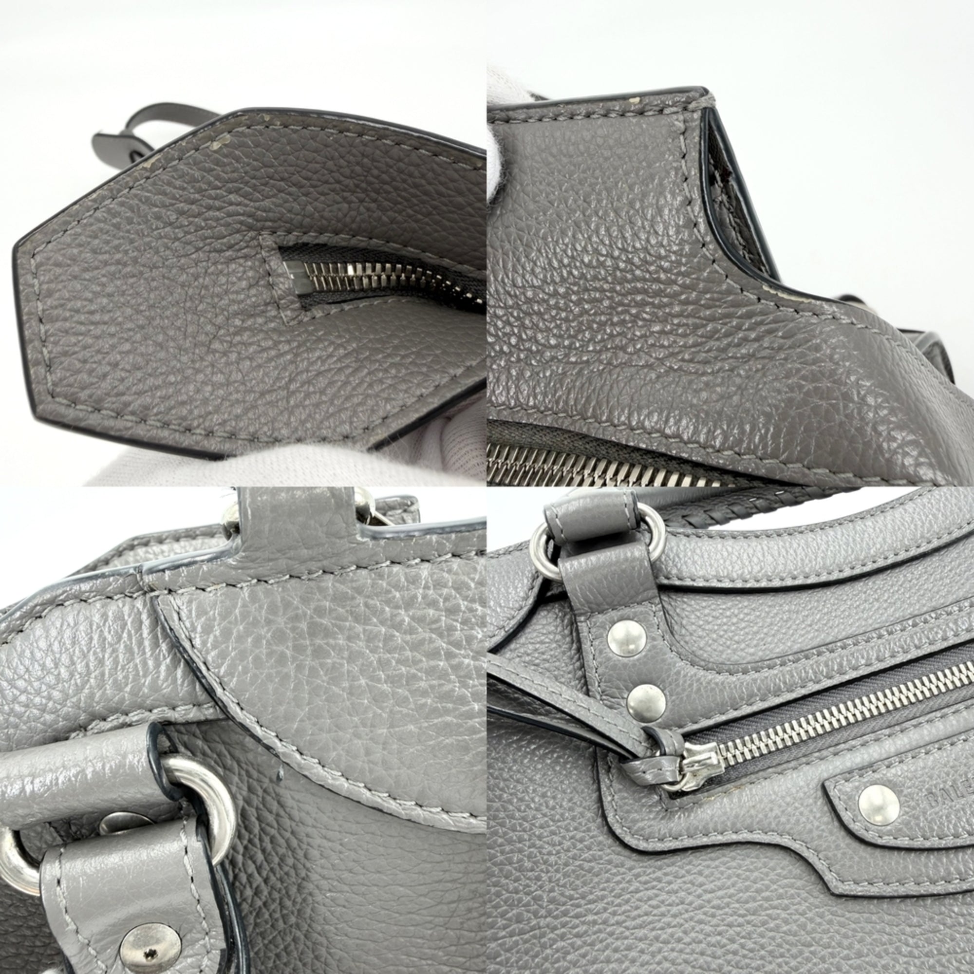 Balenciaga Gray White Leather Handbag Shoulder Bag (Pre-Owned)