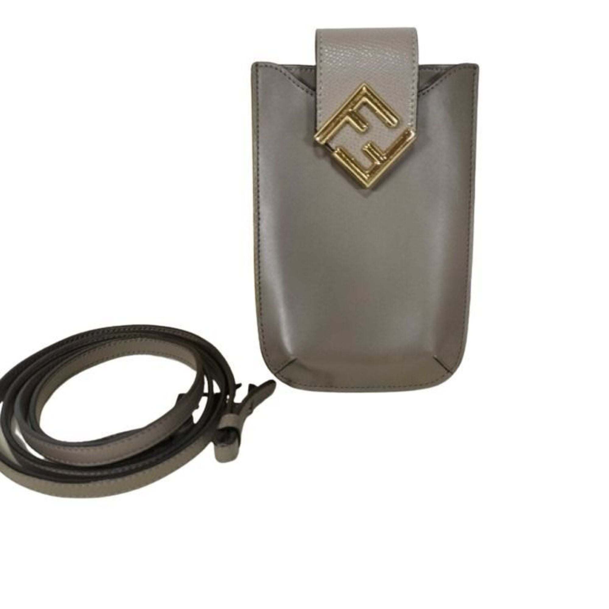 Fendi Grayish Leather Pouch Shoulder Bag (Pre-Owned)